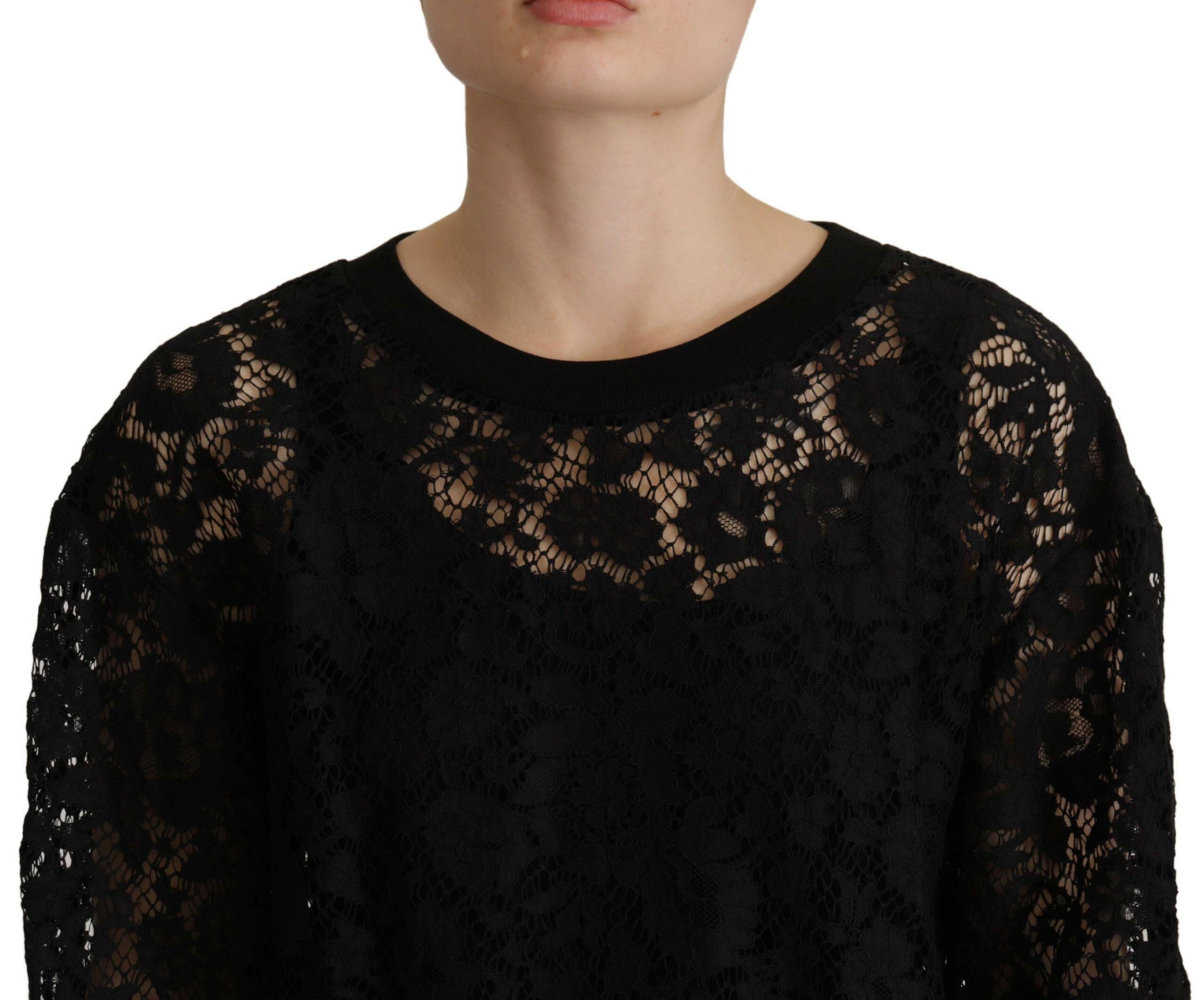Dolce & Gabbana Black Floral Lace Pullover Sicily Blouse.