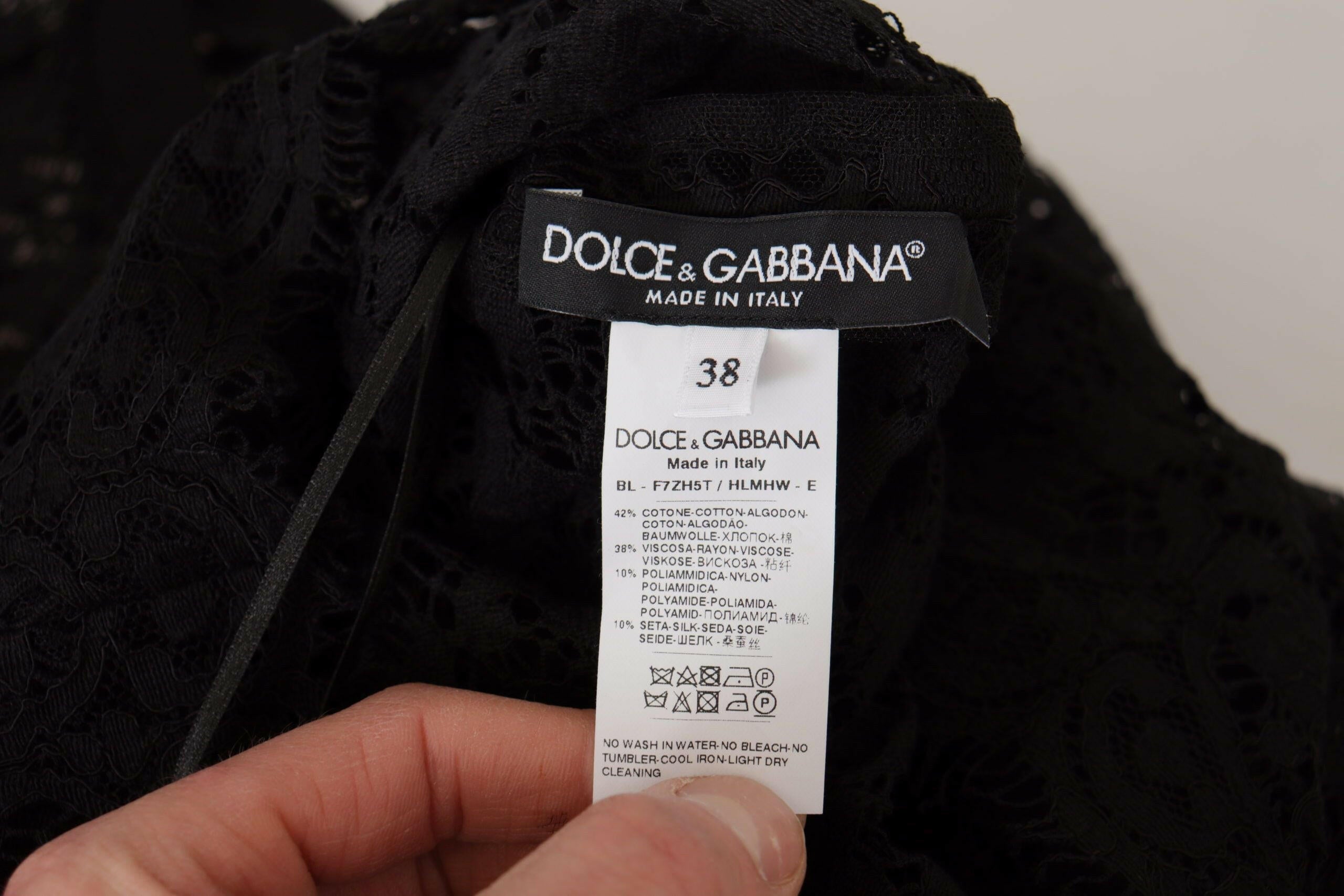 Dolce & Gabbana Black Floral Lace Pullover Sicily Blouse.