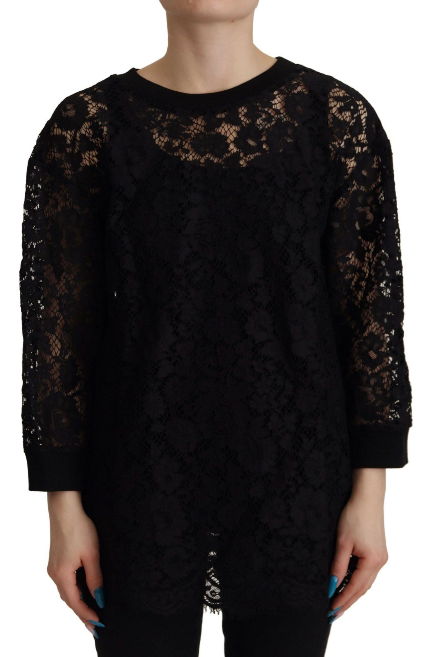 Dolce & Gabbana Black Floral Lace Pullover Sicily Blouse.