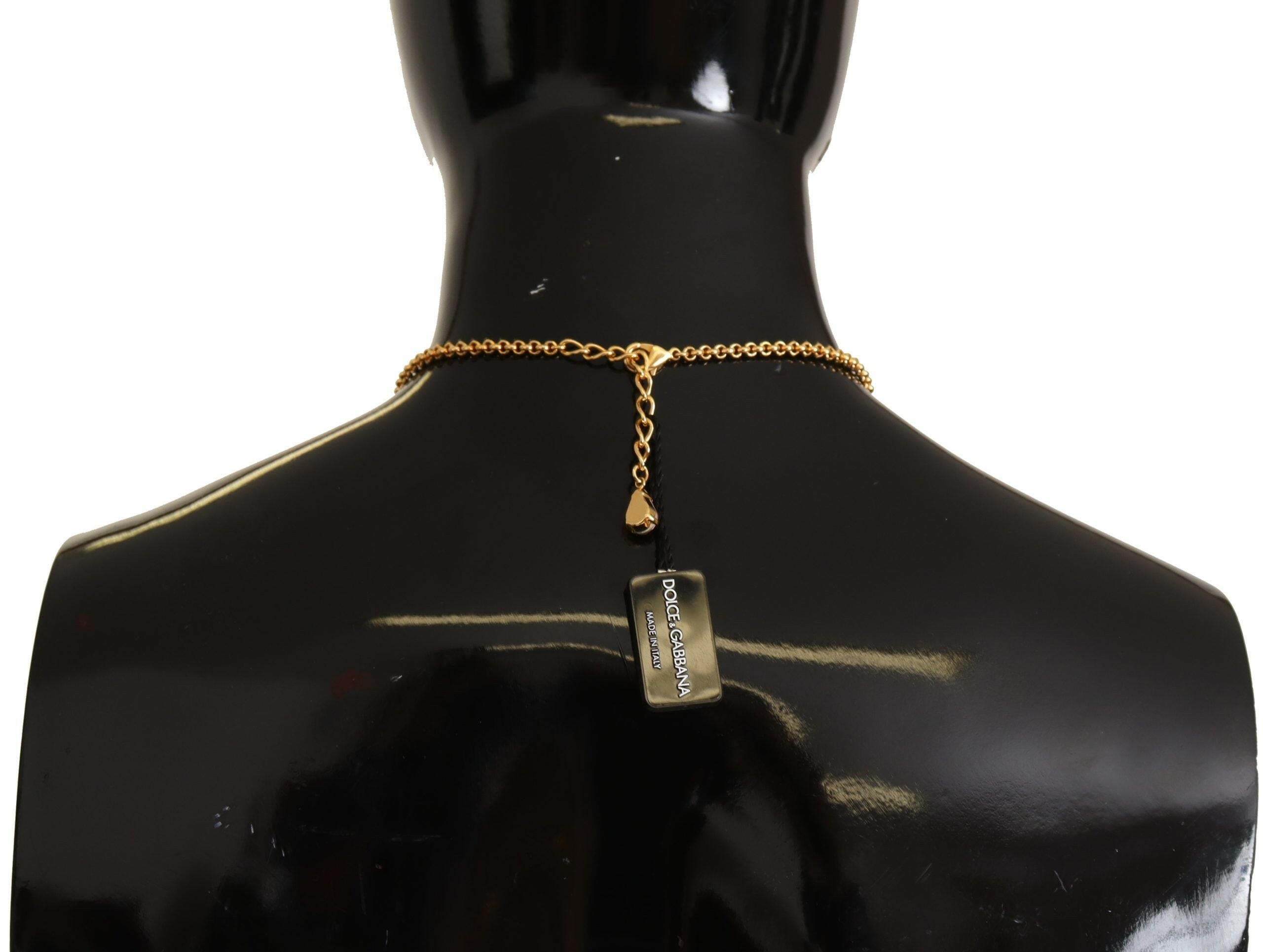 Dolce & Gabbana Gold Rose Love Crystal Charm Chain Necklace.