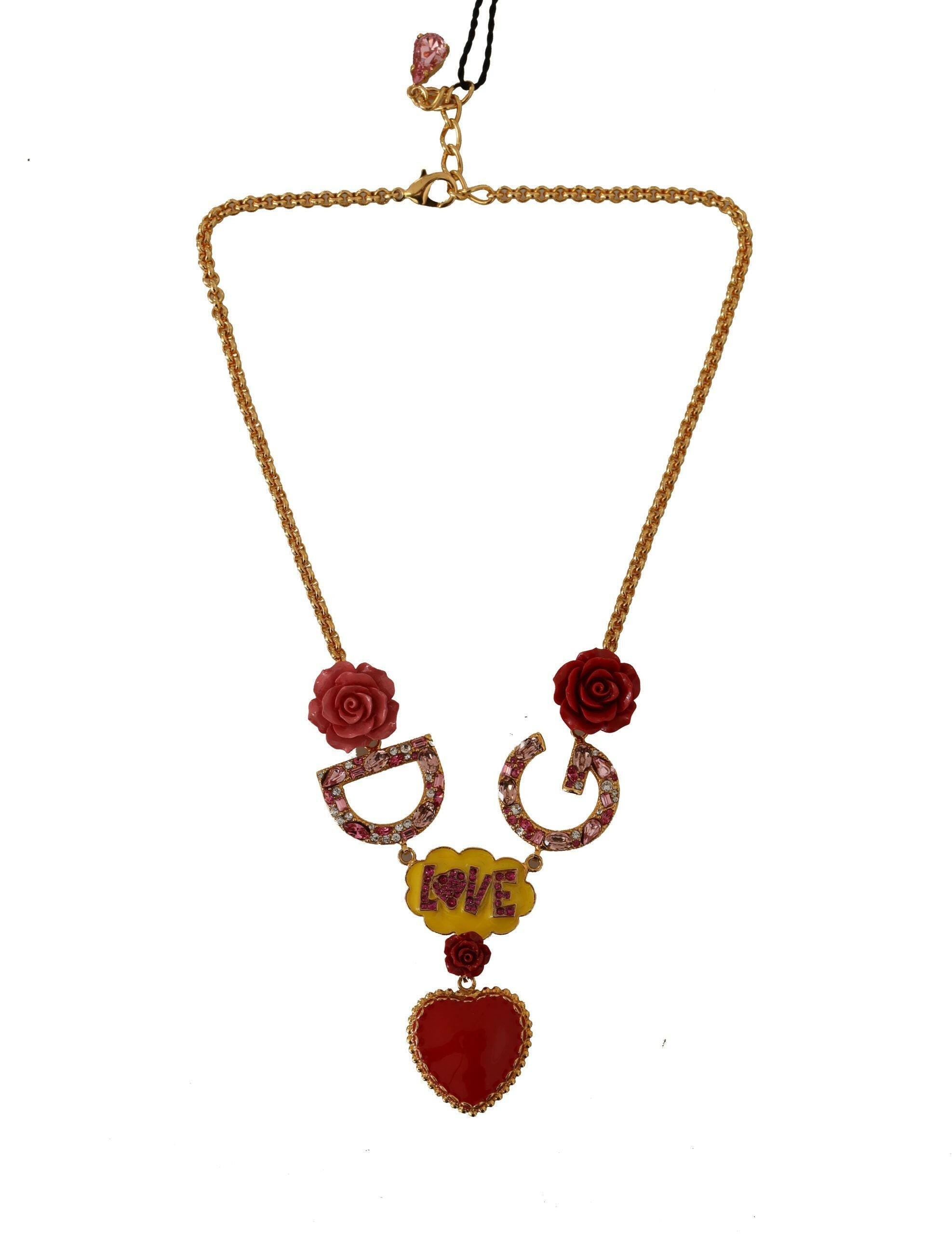 Dolce & Gabbana Gold Rose Love Crystal Charm Chain Necklace.