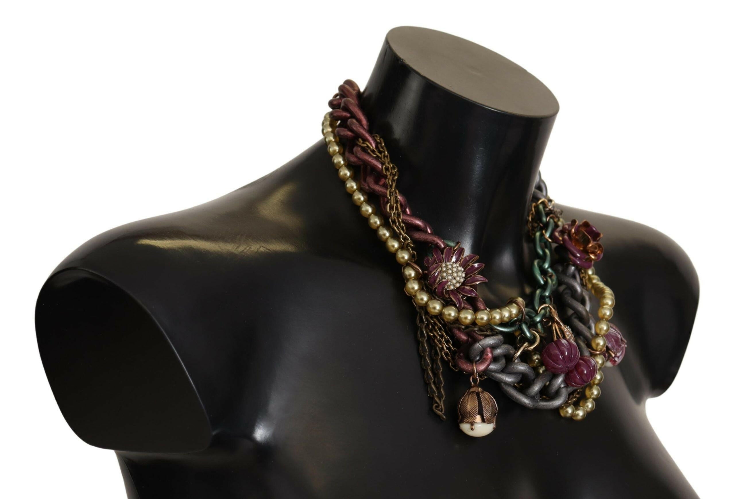 Dolce & Gabbana Gold Brass Sicily Floral Crystal Statement Necklace.