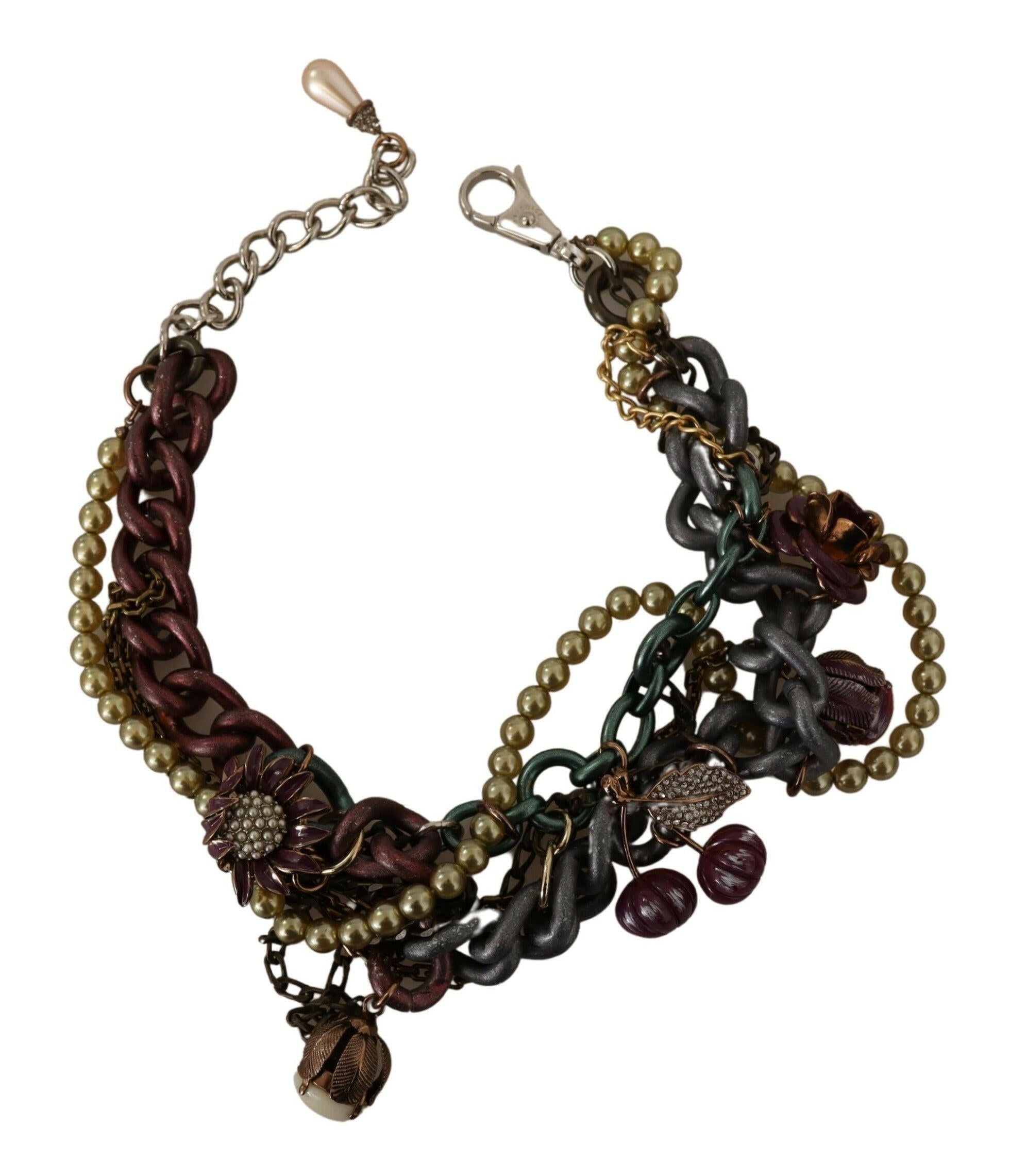 Dolce & Gabbana Gold Brass Sicily Floral Crystal Statement Necklace.