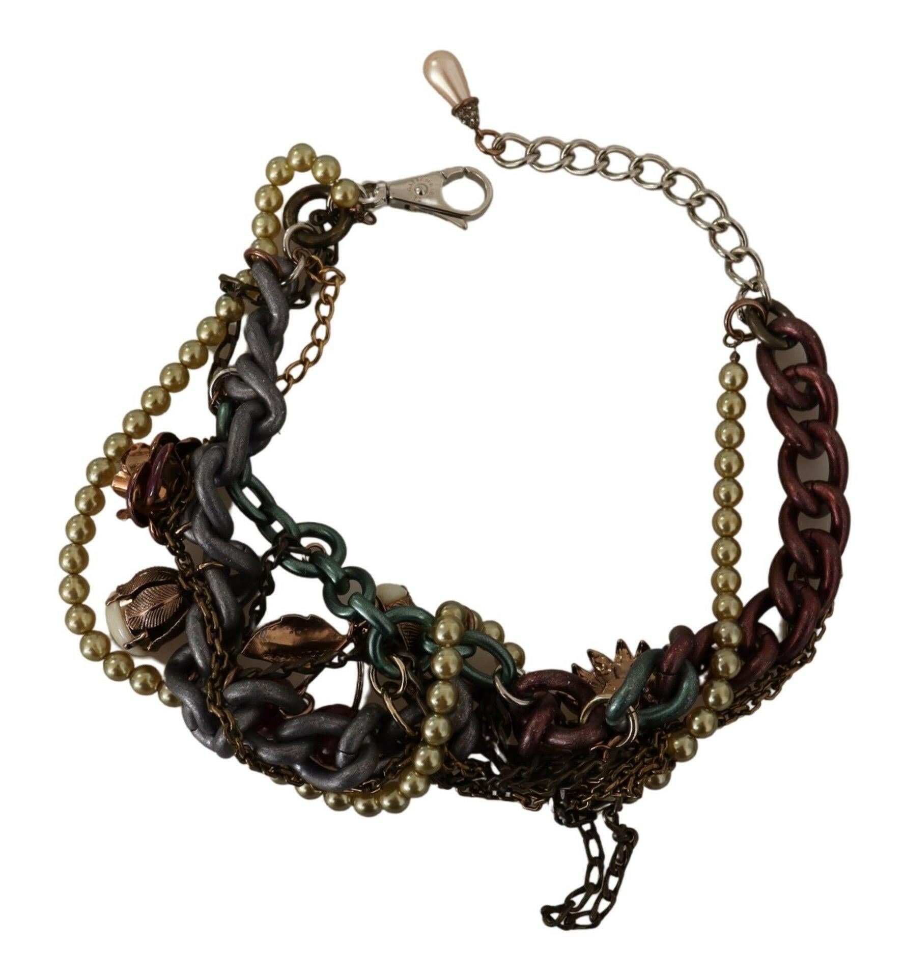 Dolce & Gabbana Gold Brass Sicily Floral Crystal Statement Necklace.