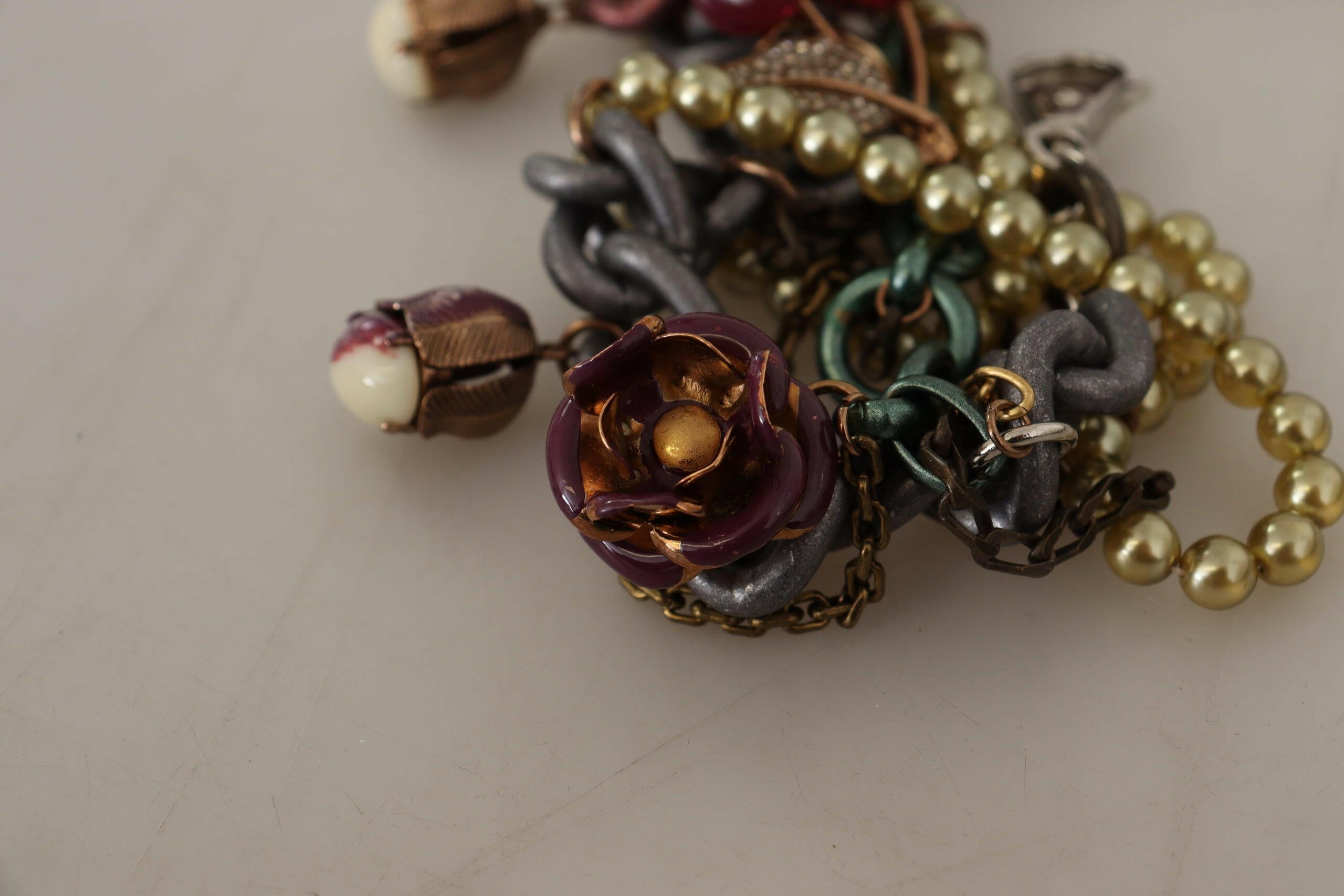 Dolce & Gabbana Gold Brass Sicily Floral Crystal Statement Necklace.