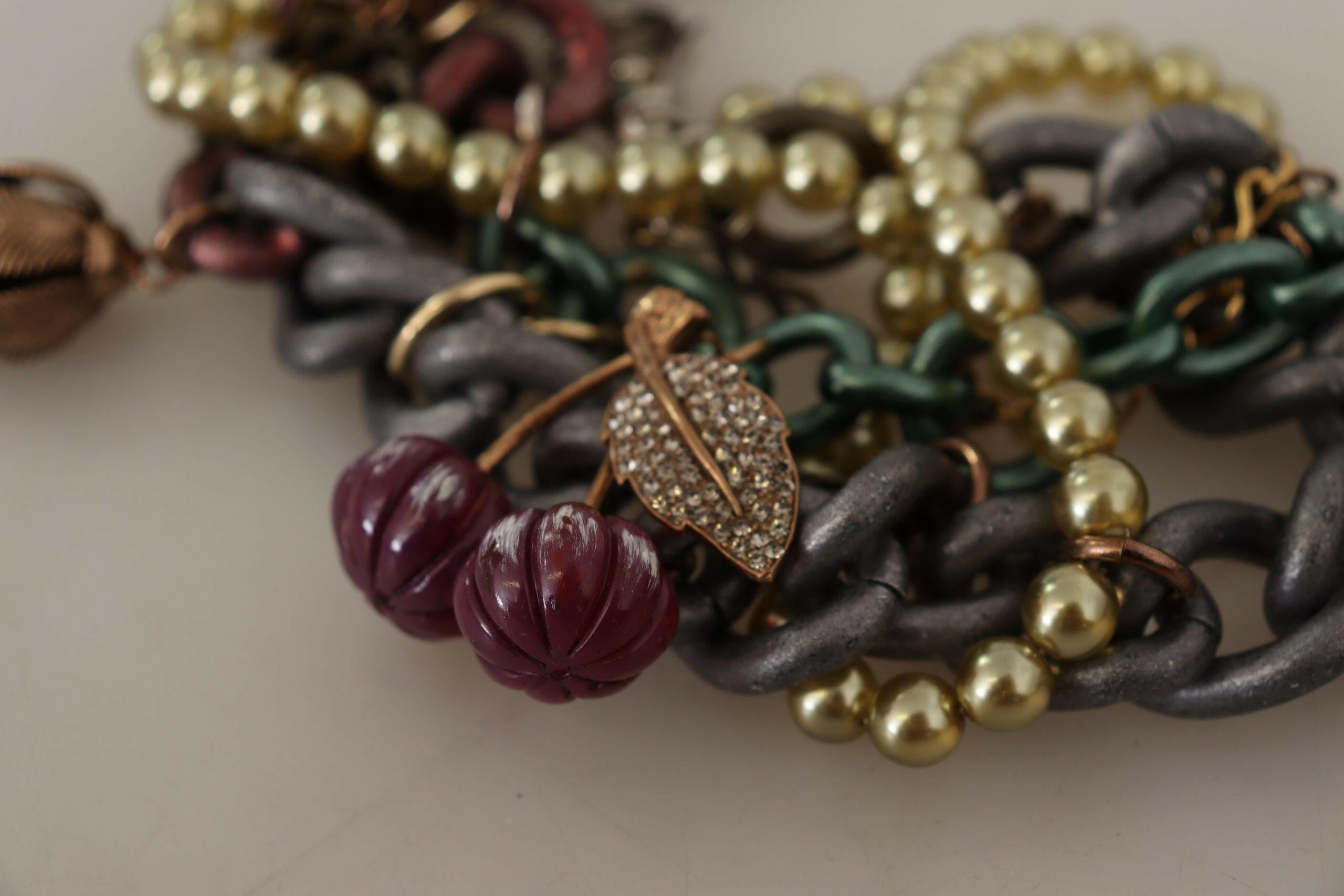 Dolce & Gabbana Gold Brass Sicily Floral Crystal Statement Necklace.