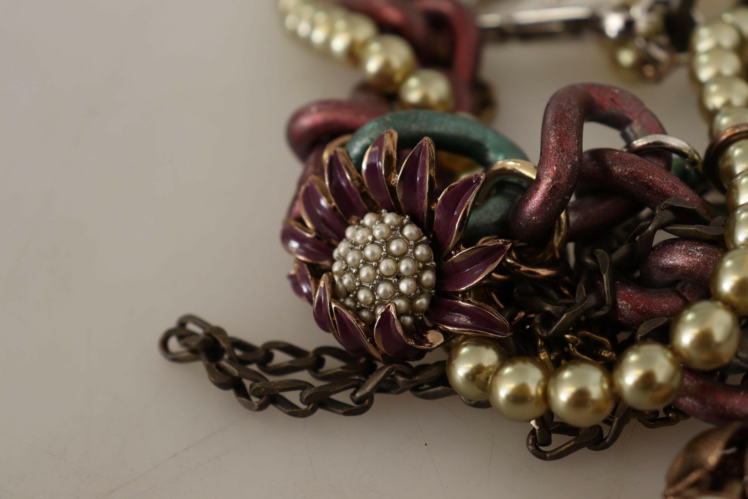 Dolce & Gabbana Gold Brass Sicily Floral Crystal Statement Necklace.
