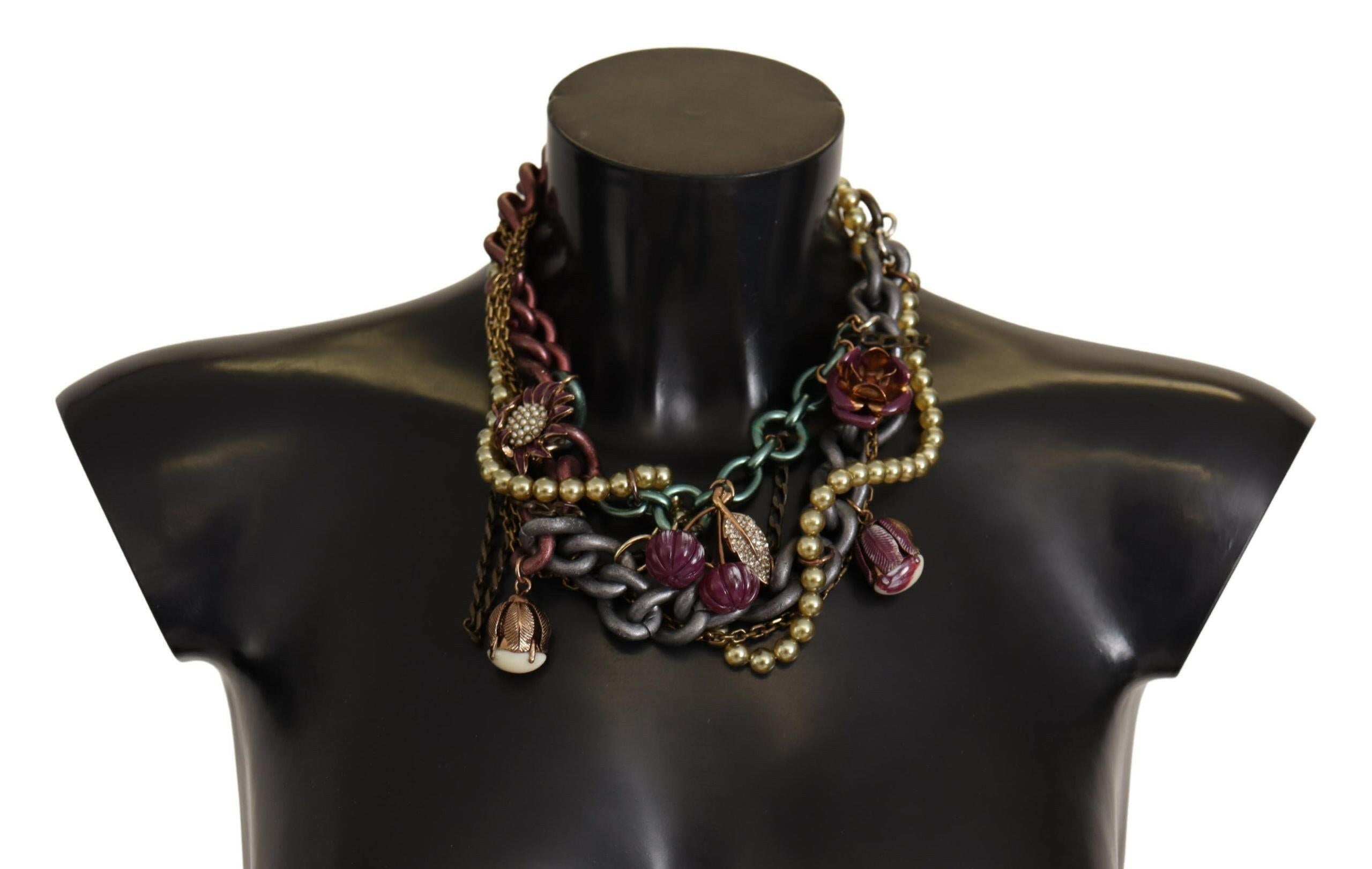 Dolce & Gabbana Gold Brass Sicily Floral Crystal Statement Necklace.