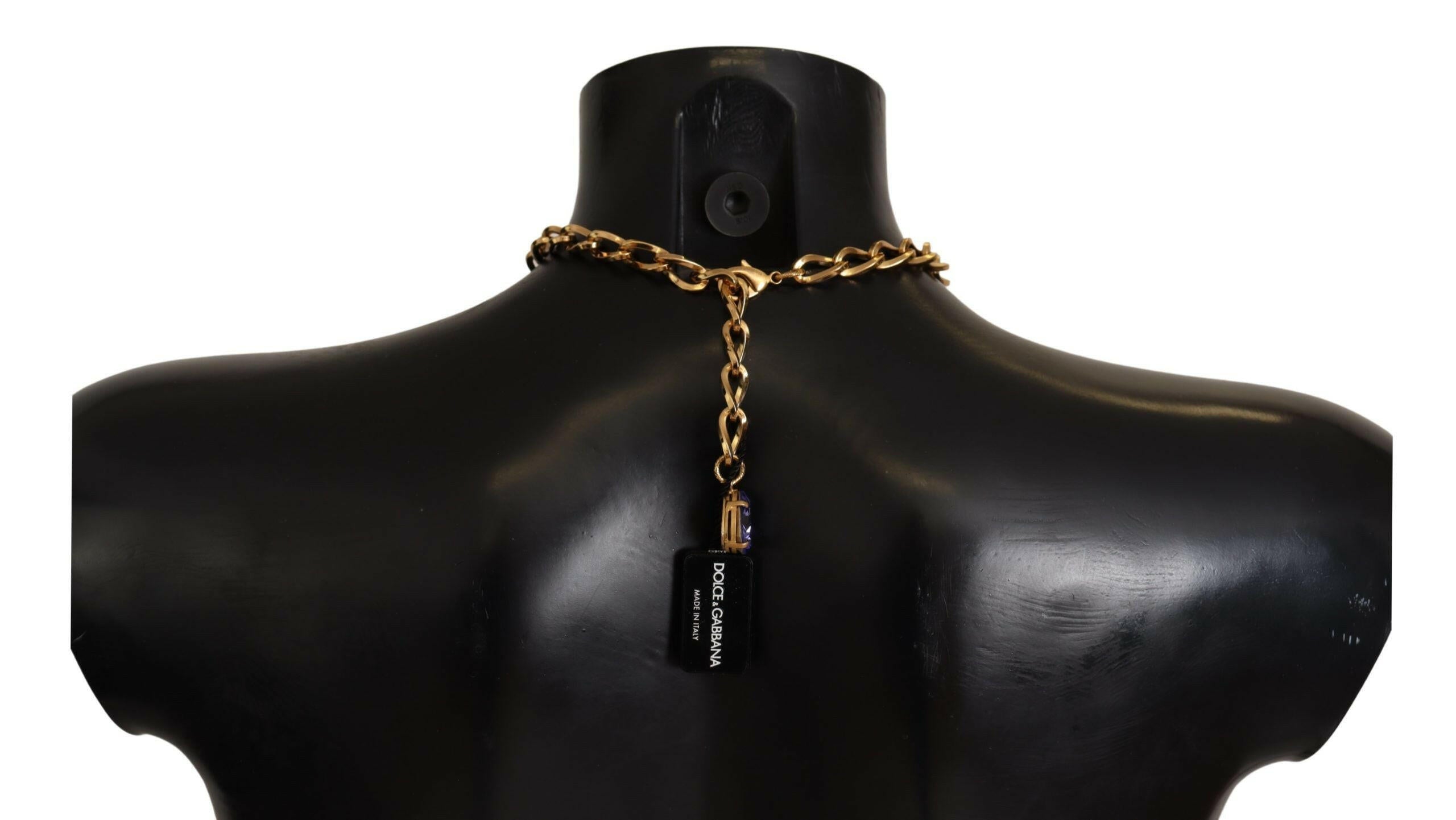 Dolce & Gabbana Gold Brass Crystal Purple Pink Pearl Pendants Necklace.