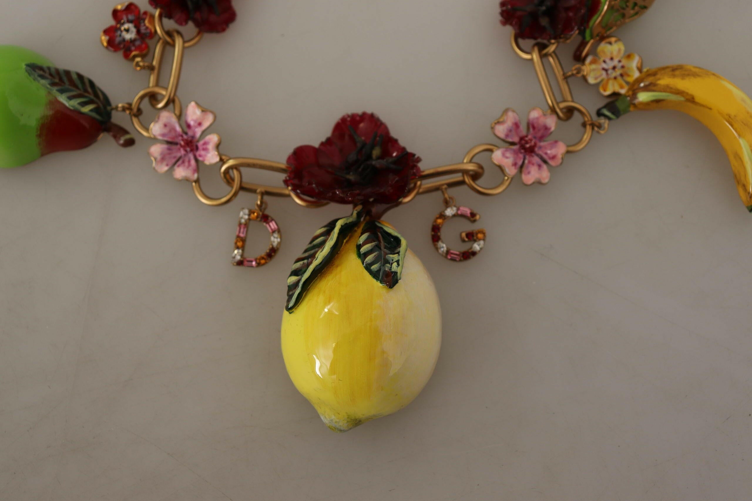 Dolce & Gabbana Gold Brass Sicily Fruits Roses Statement Necklace.
