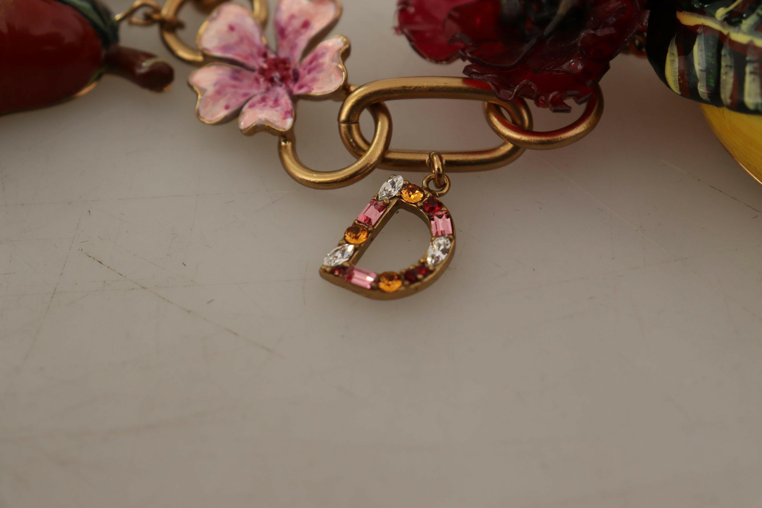 Dolce & Gabbana Gold Brass Sicily Fruits Roses Statement Necklace.
