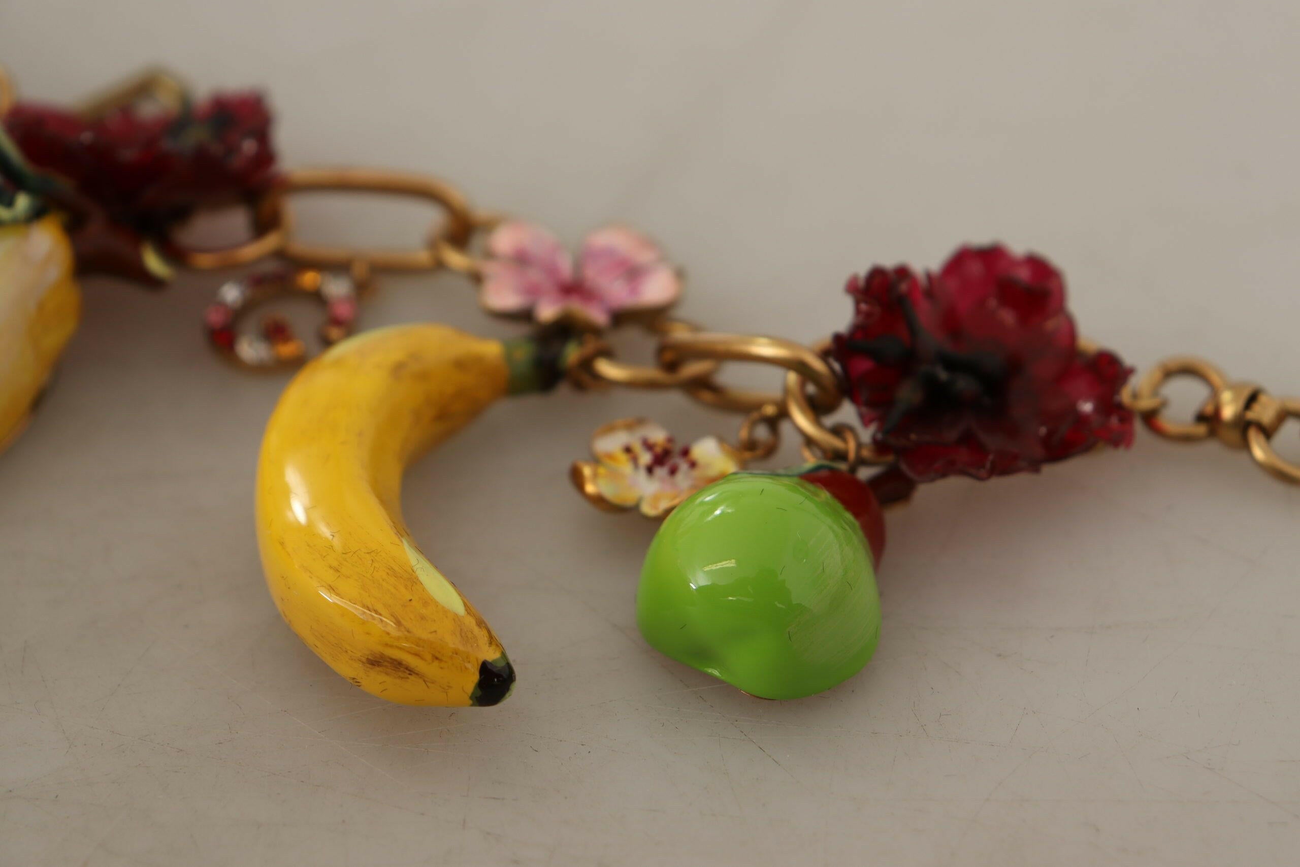 Dolce & Gabbana Gold Brass Sicily Fruits Roses Statement Necklace.