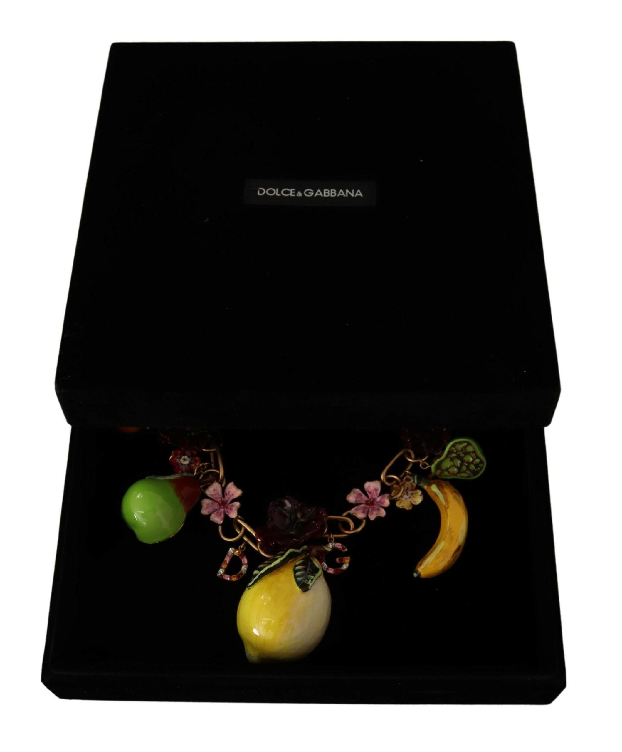 Dolce & Gabbana Gold Brass Sicily Fruits Roses Statement Necklace.