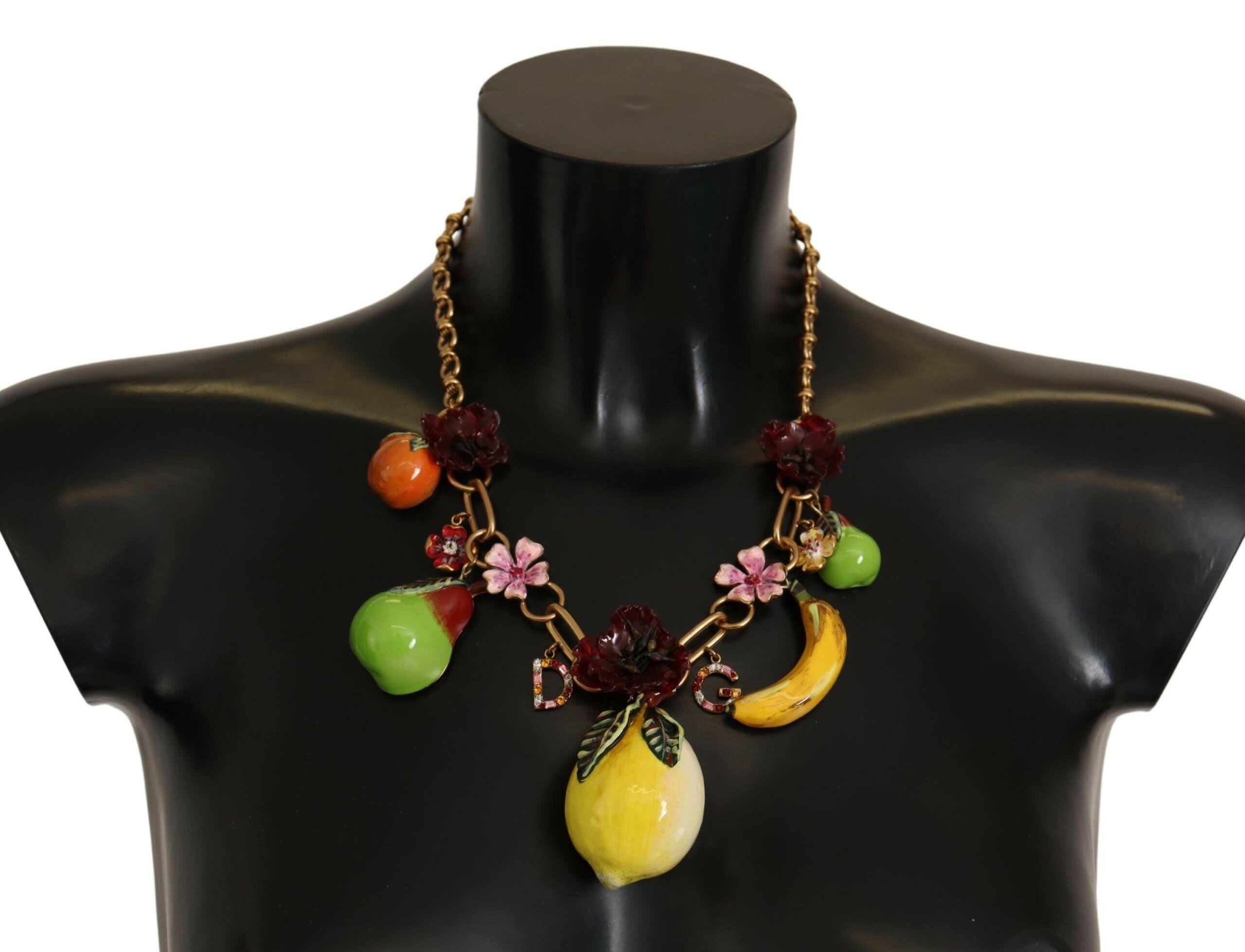 Dolce & Gabbana Gold Brass Sicily Fruits Roses Statement Necklace.