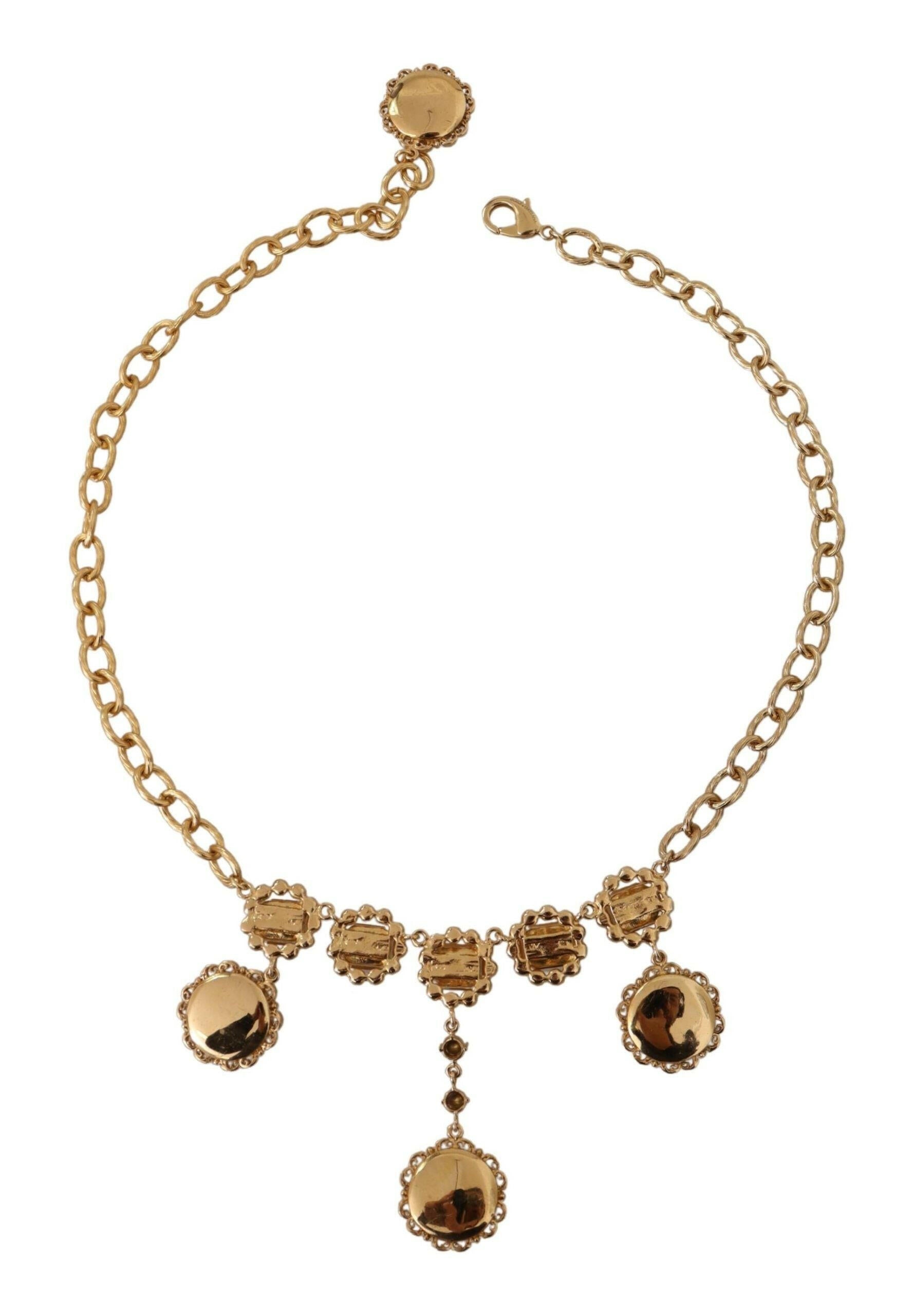 Dolce & Gabbana Gold Clock Statement Crystal Chain Necklace.