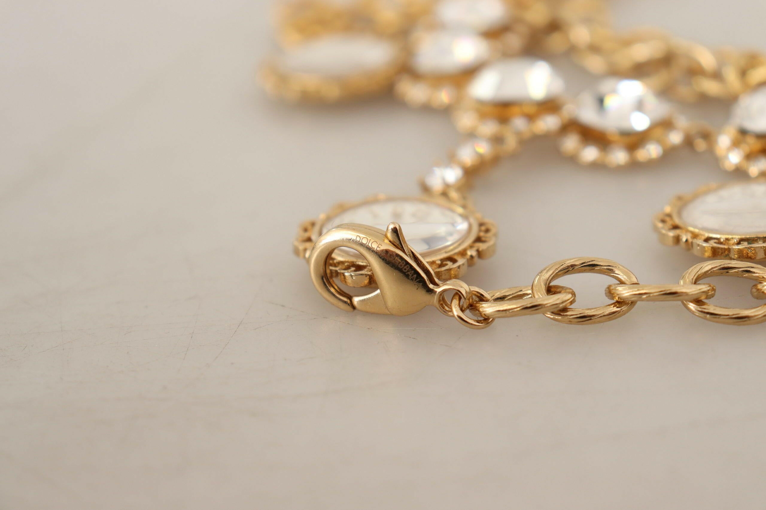 Dolce & Gabbana Gold Clock Statement Crystal Chain Necklace.