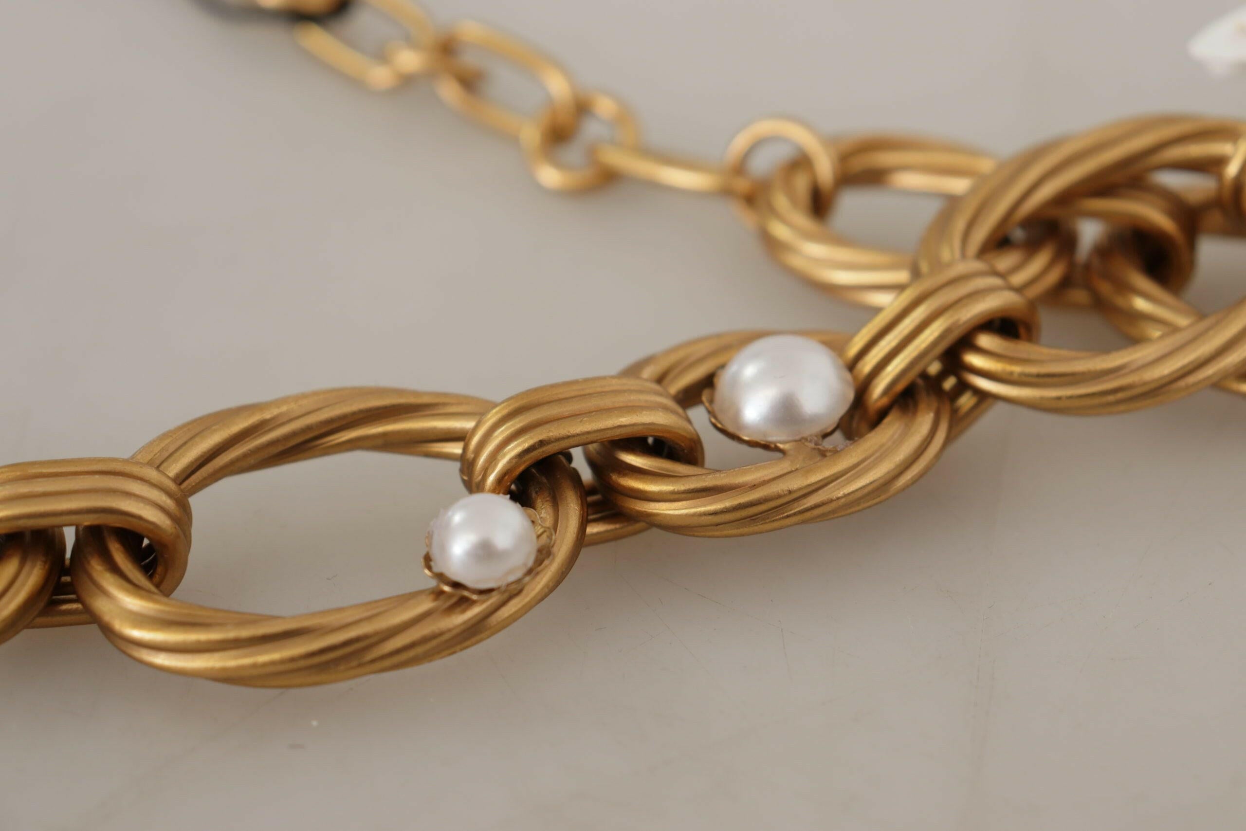 Dolce & Gabbana Gold White Lily Floral Chain Statement Necklace.