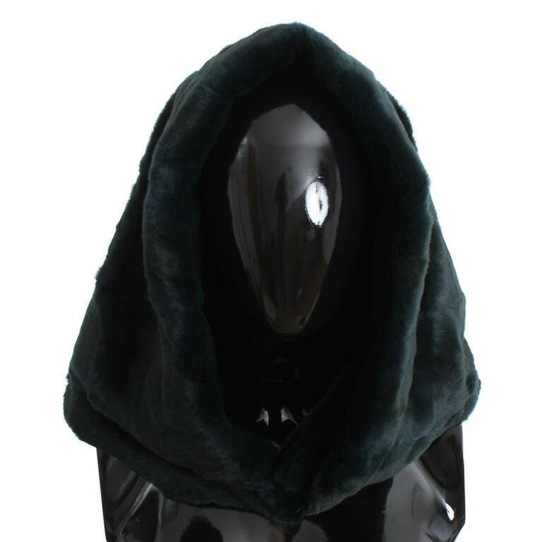 Dolce & Gabbana Green Weasel Fur Crochet Hood Scarf Hat.