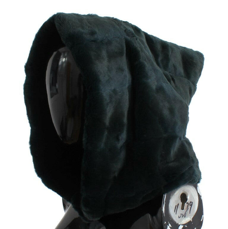 Dolce & Gabbana Green Weasel Fur Crochet Hood Scarf Hat.