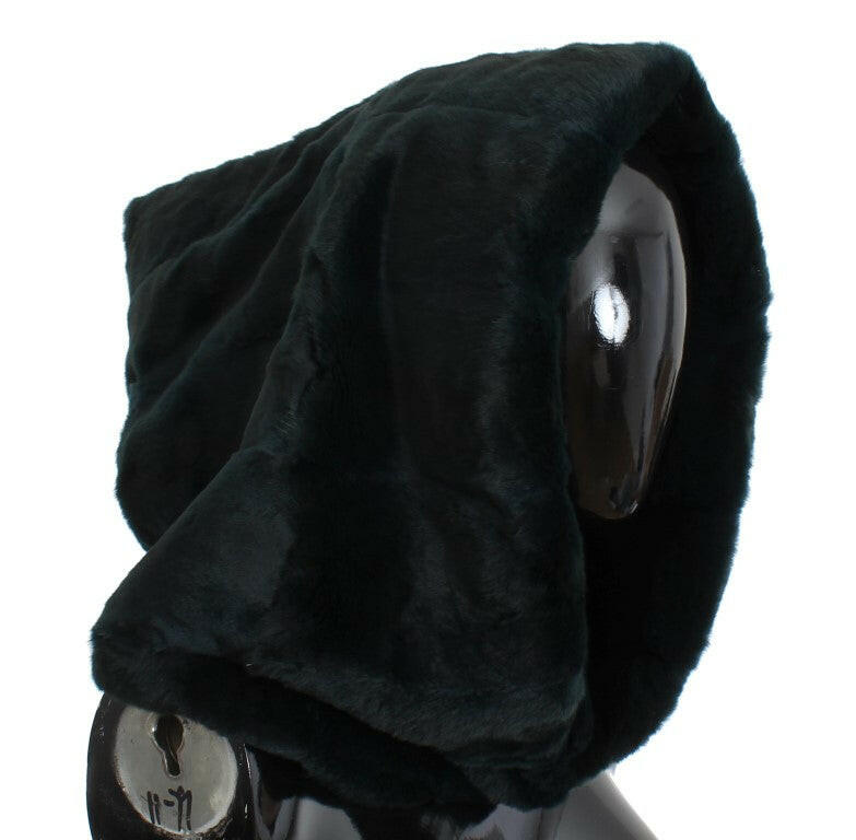 Dolce & Gabbana Green Weasel Fur Crochet Hood Scarf Hat.