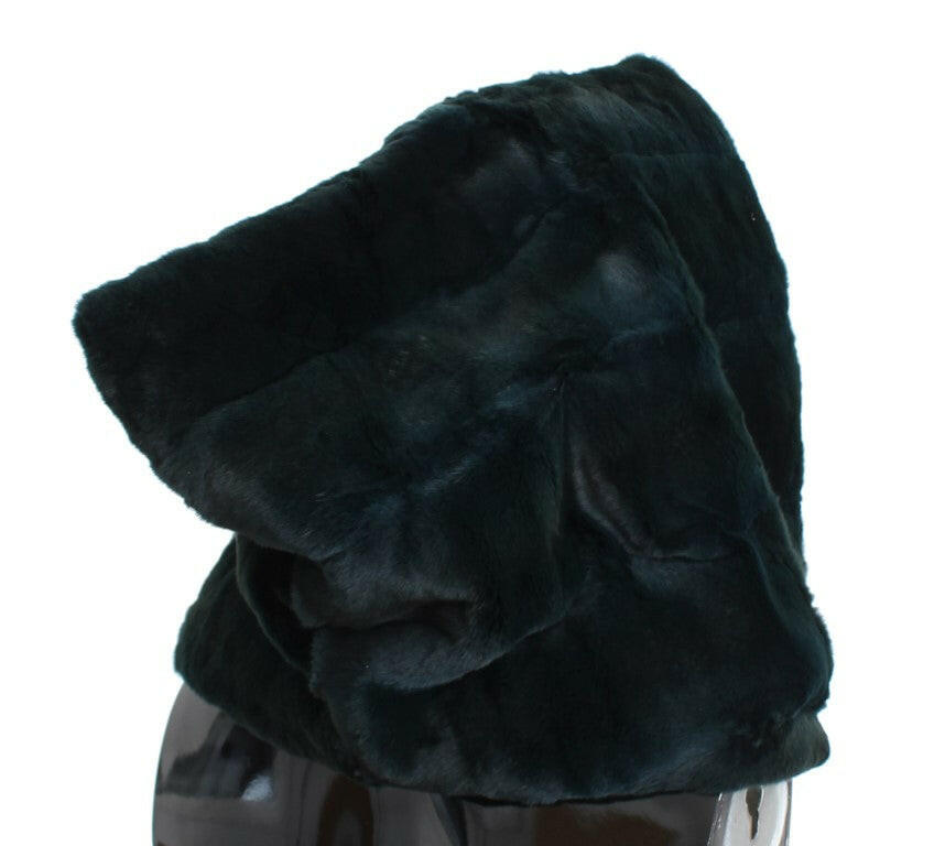 Dolce & Gabbana Green Weasel Fur Crochet Hood Scarf Hat.