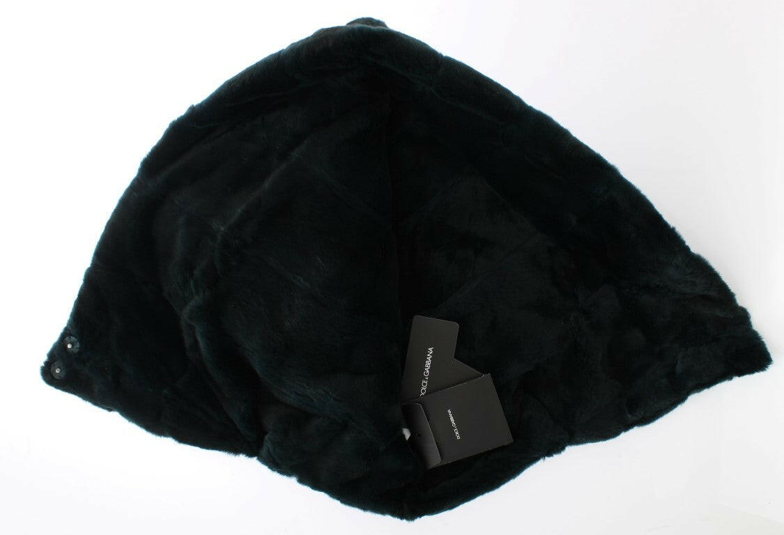 Dolce & Gabbana Green Weasel Fur Crochet Hood Scarf Hat.