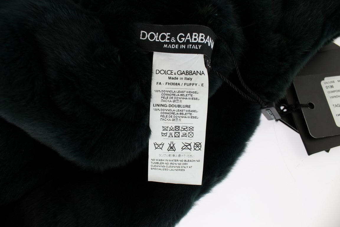 Dolce & Gabbana Green Weasel Fur Crochet Hood Scarf Hat.