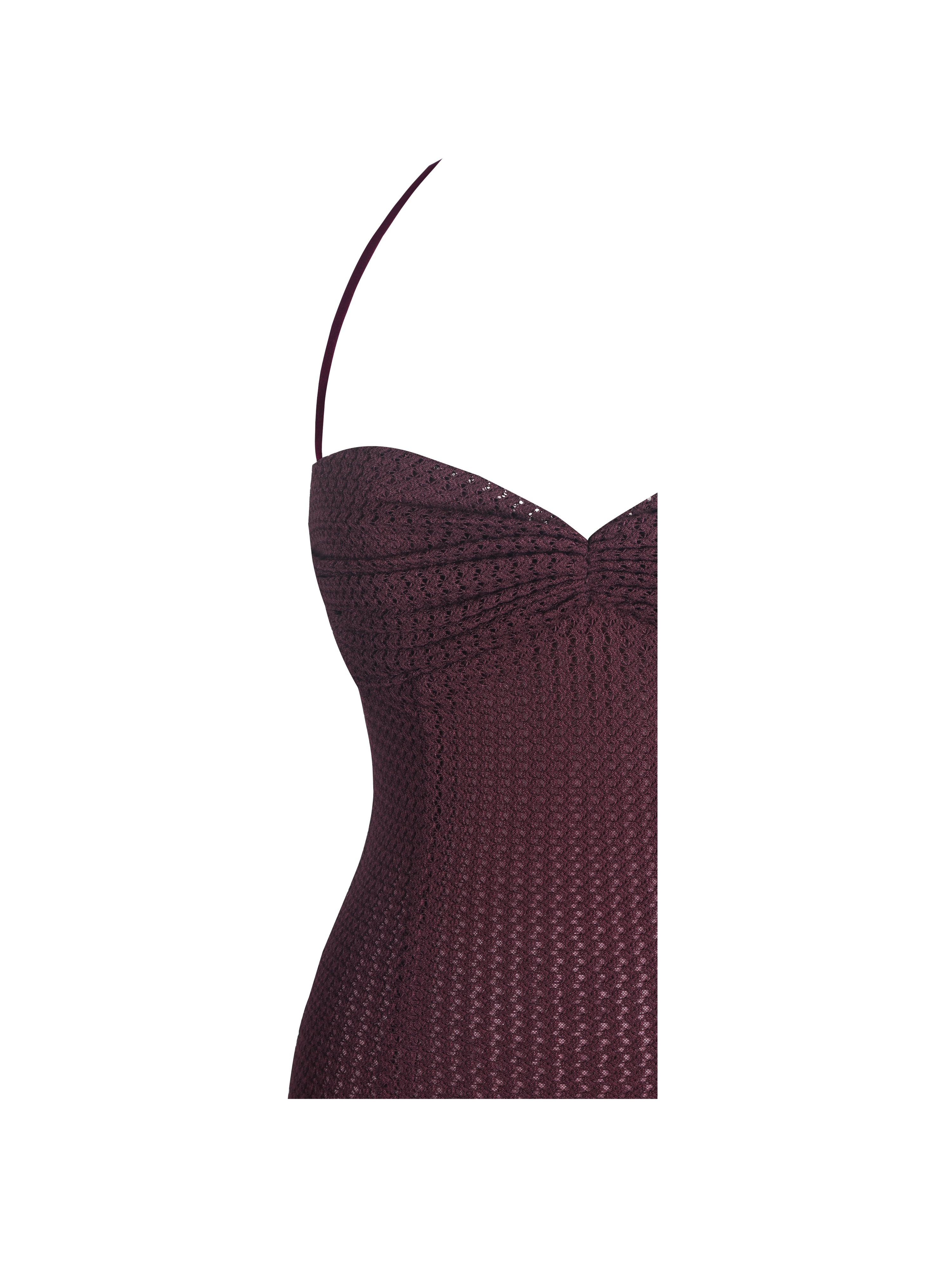 Pluma Maroon Halter Faux-Fur Trimmed Midi Dress