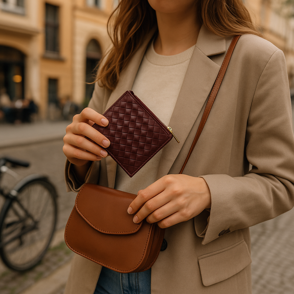 CARTERA PEQUEÑA DE CUERO TEJIDO