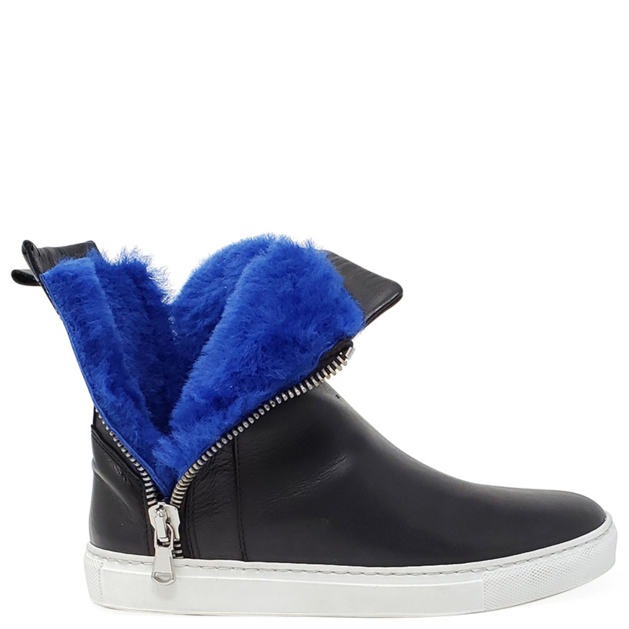Black Leather Double Zip Shearling Boot