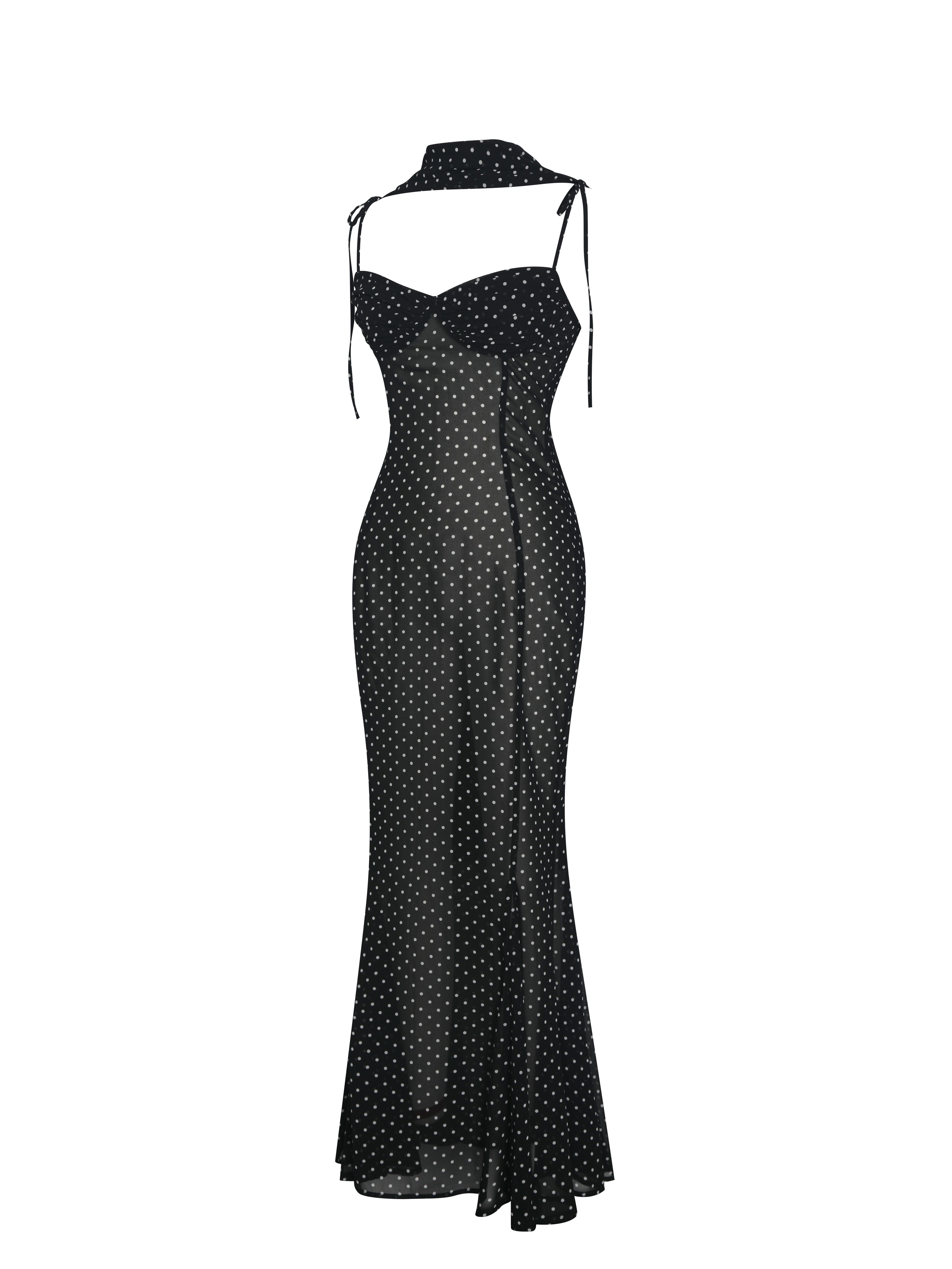 Yadira Black Base Polka Dot Chiffon Maxi Dress