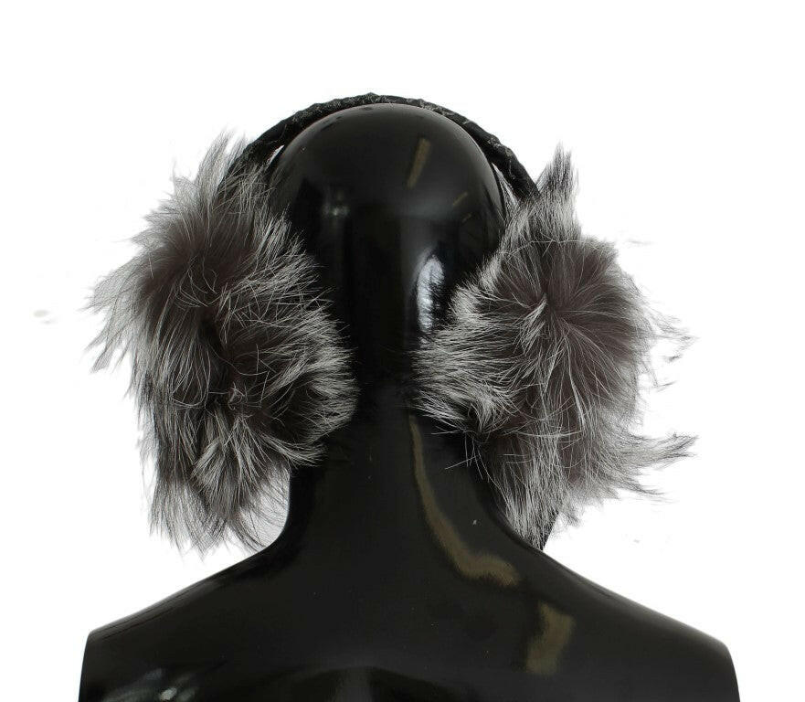Dolce & Gabbana Gray Fox Fur Crystal Ear Muffs.