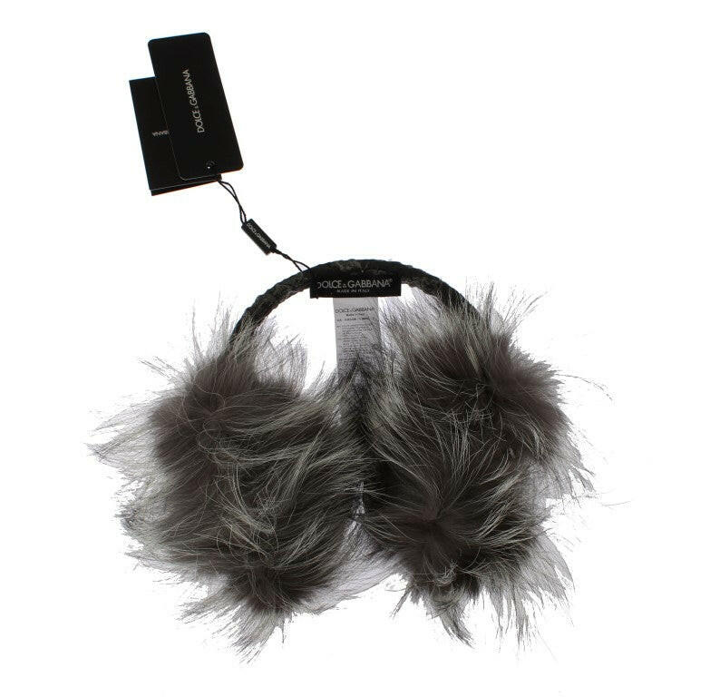 Dolce & Gabbana Gray Fox Fur Crystal Ear Muffs.