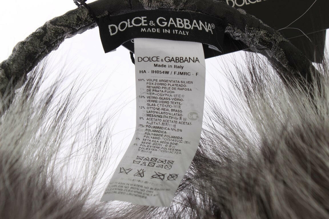 Dolce & Gabbana Gray Fox Fur Crystal Ear Muffs.