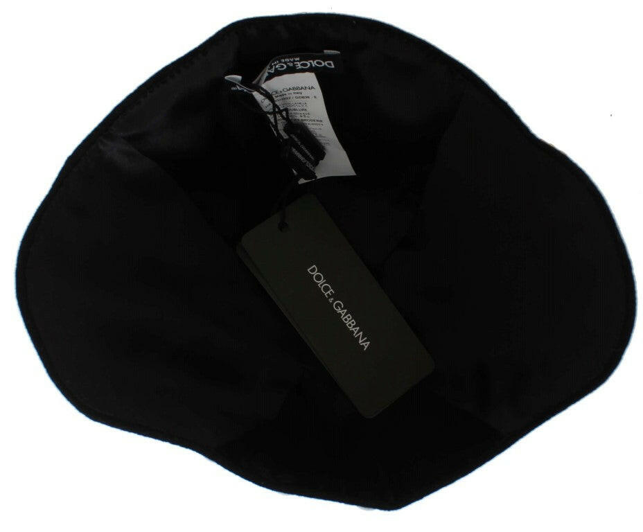 Dolce & Gabbana Black Wool White Floral Gold Leaf Hat.