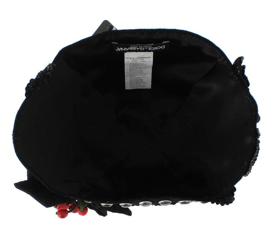 Dolce & Gabbana Black Crystal Gold Cherries Brooch Hat.