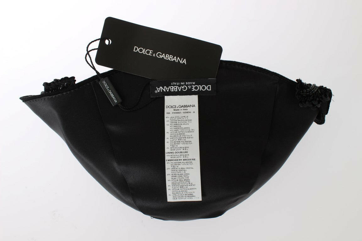 Dolce & Gabbana Black Crystal Gold Cherries Brooch Hat.