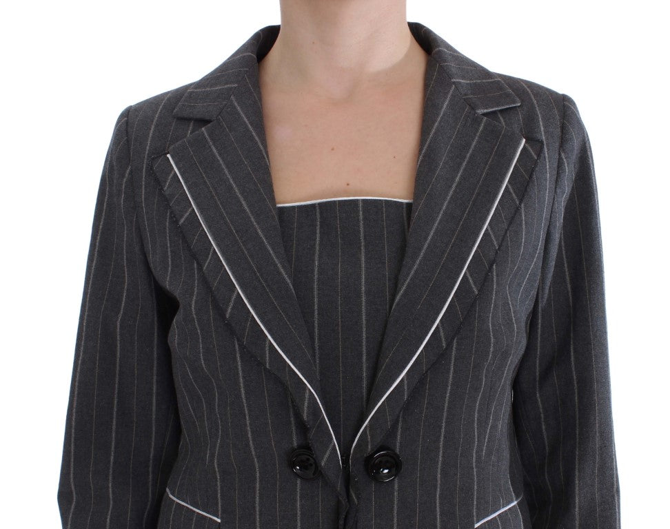 BENCIVENGA Elegant Gray Striped Dress & Blazer Suit Set BENCIVENGA