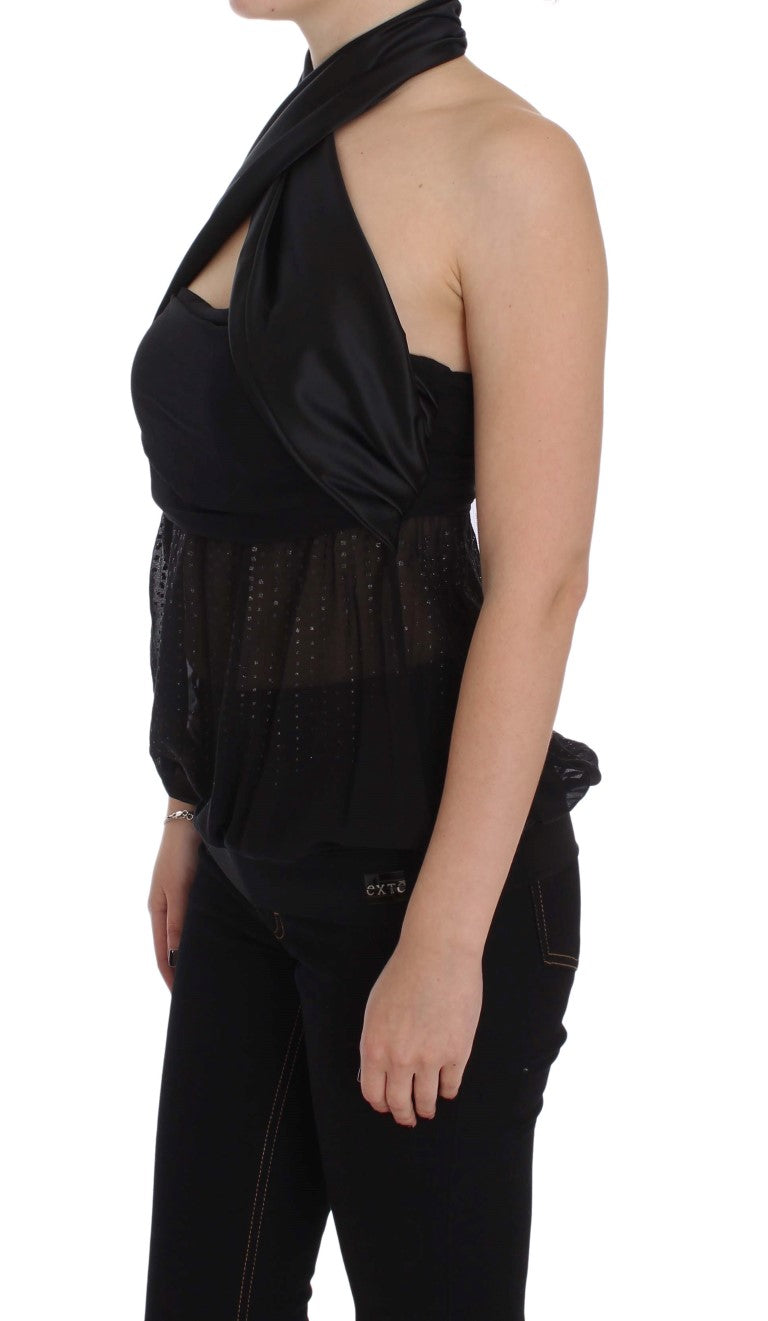 Exte Elegant Black Evening Wrap Top Blouse Exte