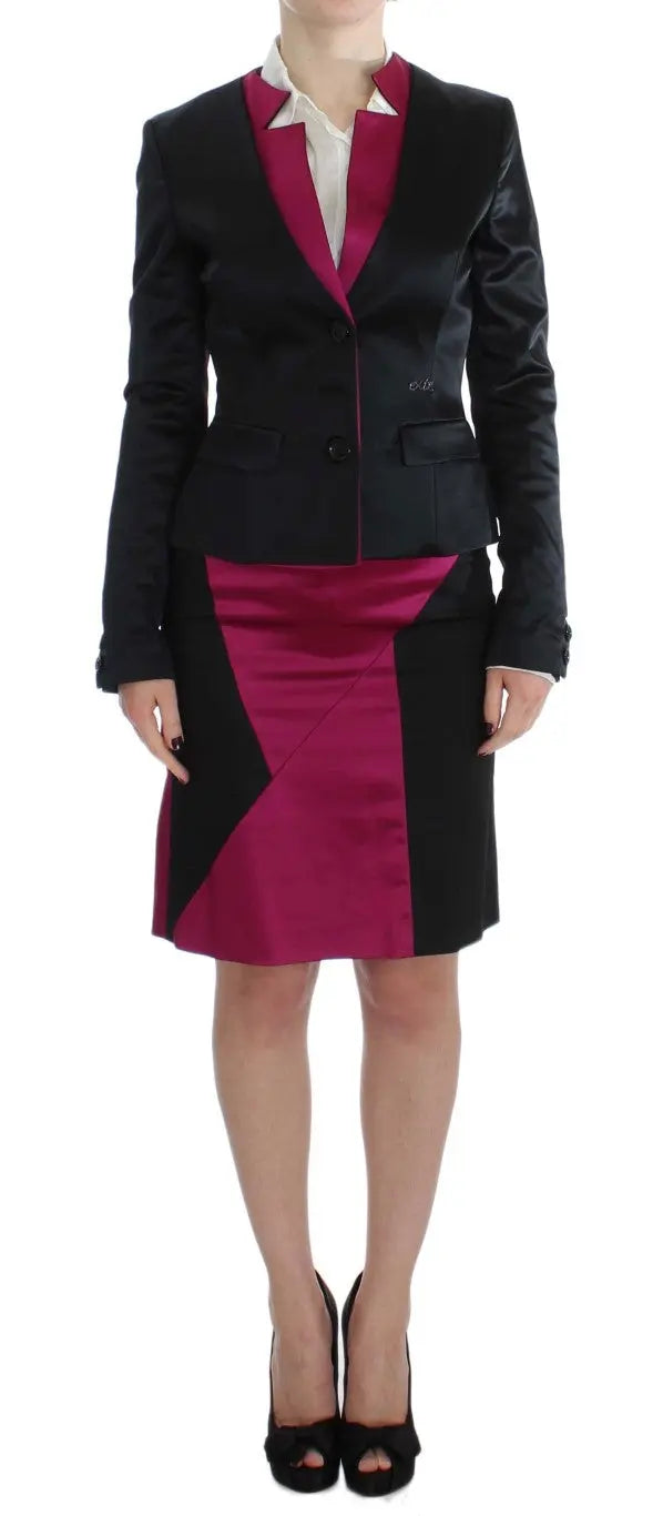 Exte Chic Black and Pink Skirt Suit Ensemble Exte