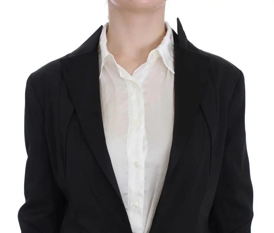 Exte Elegant Black Stretch Blazer Jacket Exte