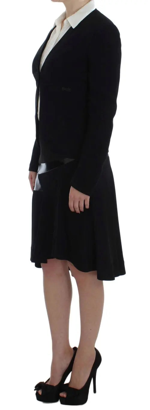 Exte Elegant Two-Piece Skirt Suit in Black & Blue Exte