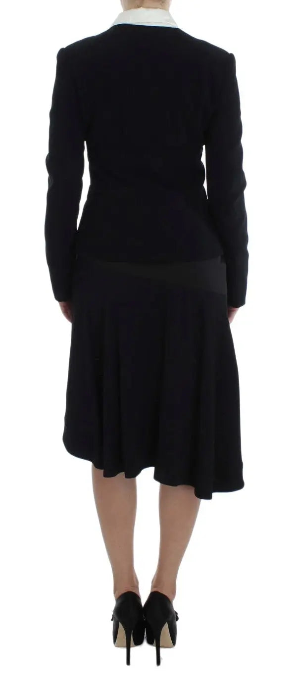 Exte Elegant Two-Piece Skirt Suit in Black & Blue Exte