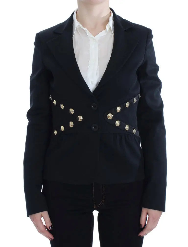 Exte Chic Black Stretch Blazer with Gold Button Detail Exte