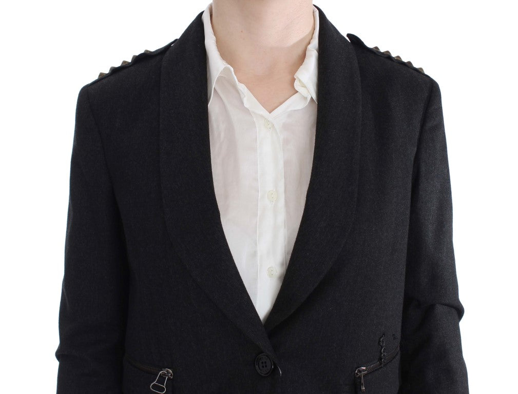 Exte Gray Stretch Gold Studded Short Jacket Exte