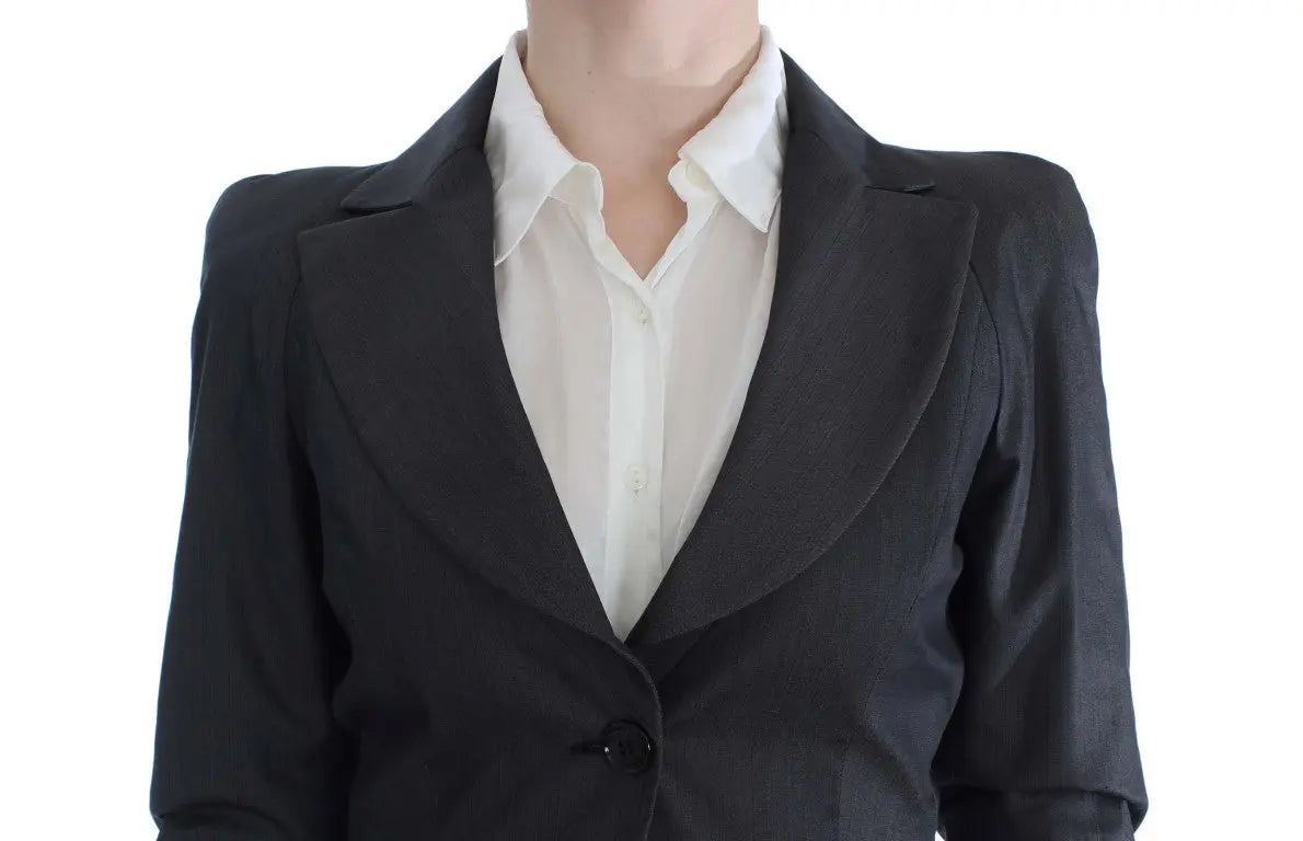 Exte Chic Gray Cotton Blend Pantsuit Ensemble Exte