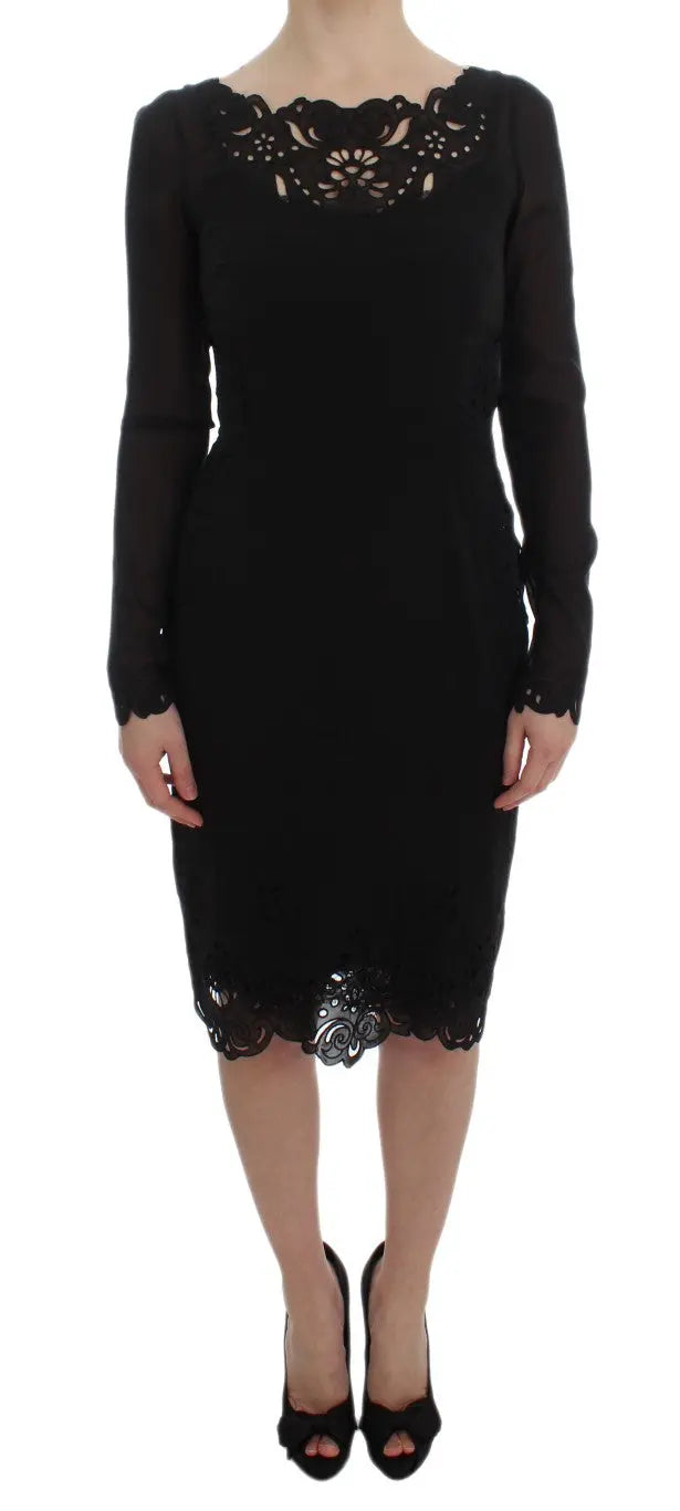 Dolce & Gabbana Elegant Black Floral Lace Sheath Dress Dolce & Gabbana