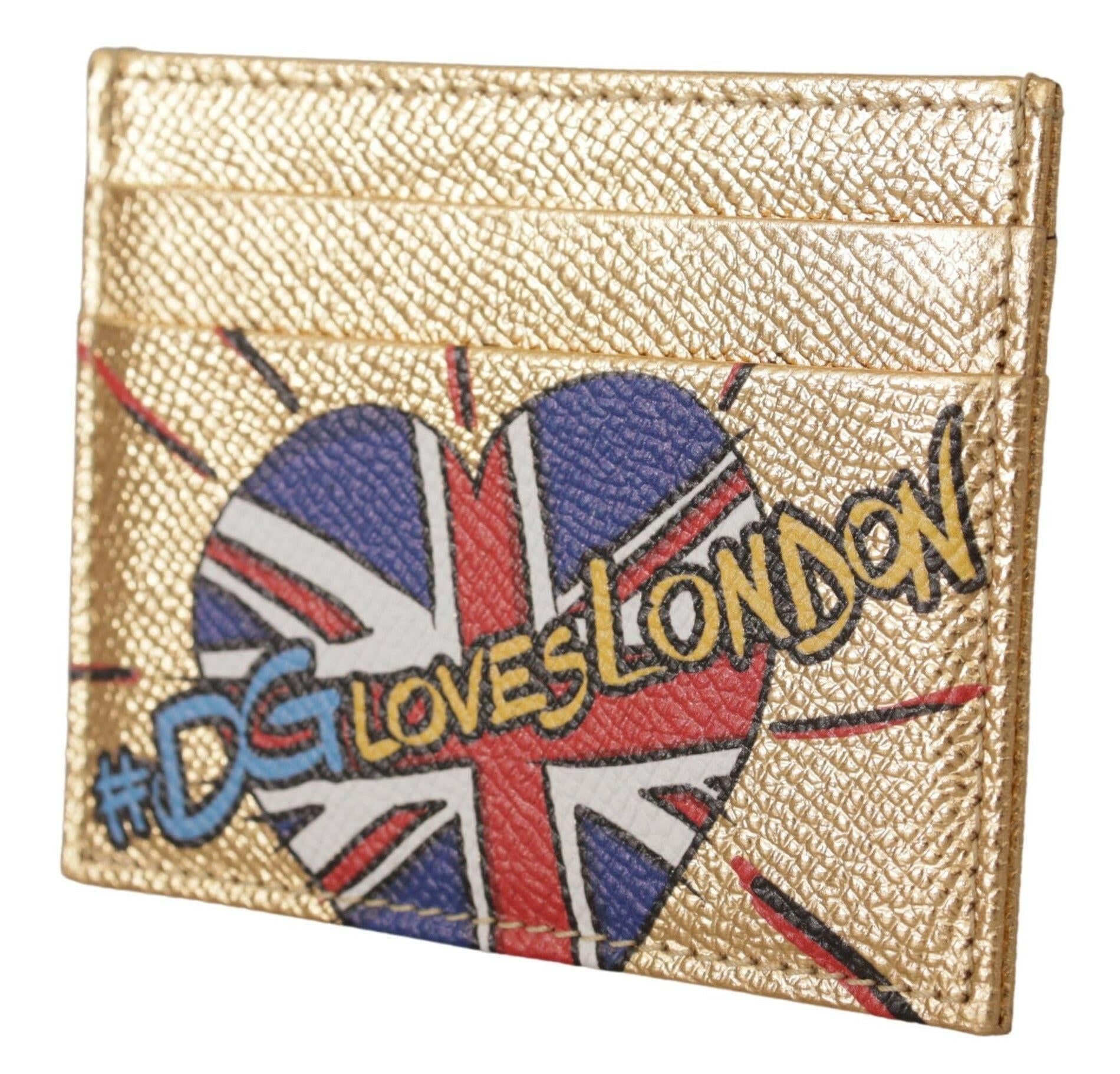 Dolce & Gabbana Gold Leather #DGLovesLondon Women Cardholder Case Wallet.