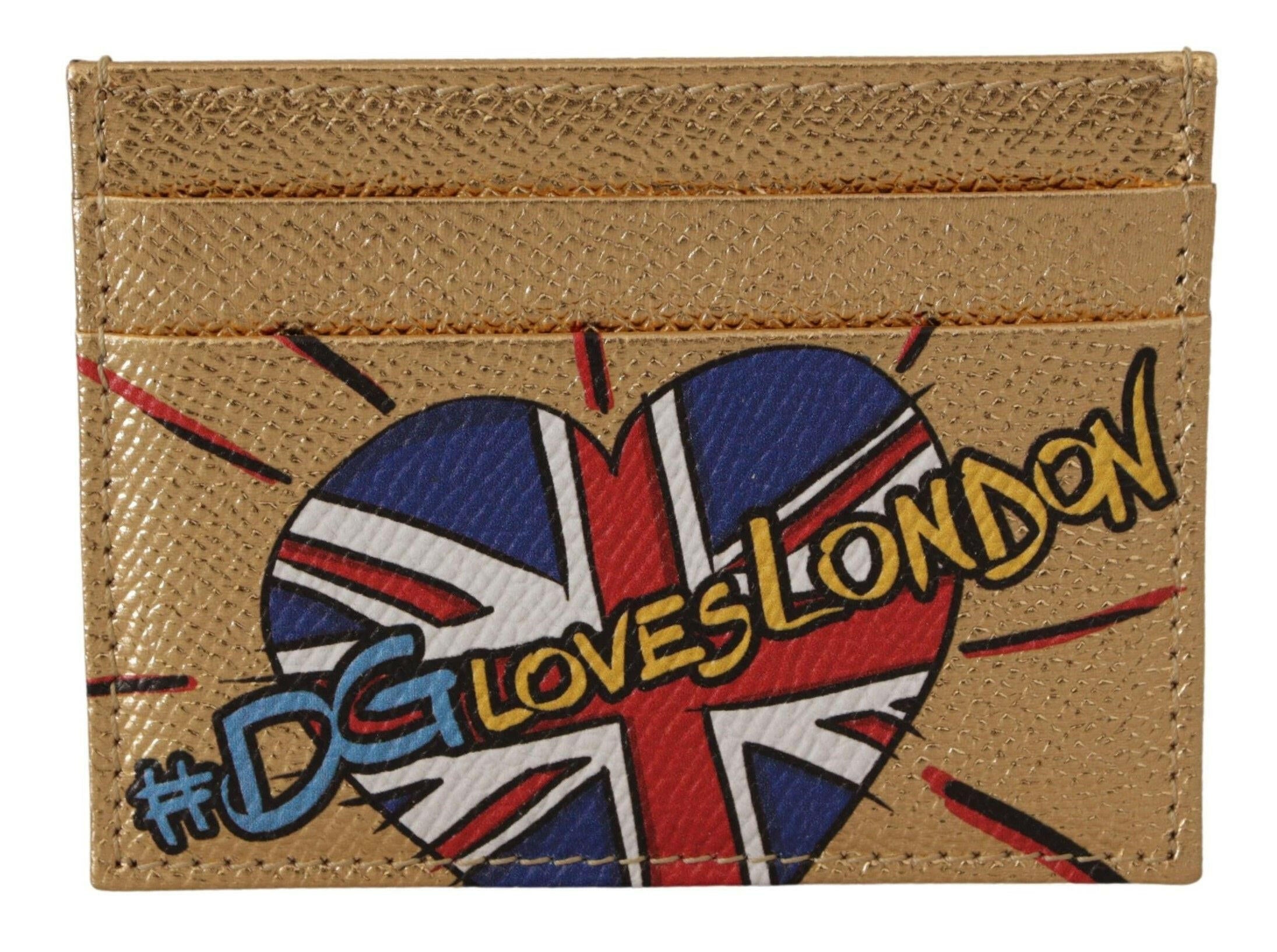 Dolce & Gabbana Gold Leather #DGLovesLondon Women Cardholder Case Wallet.