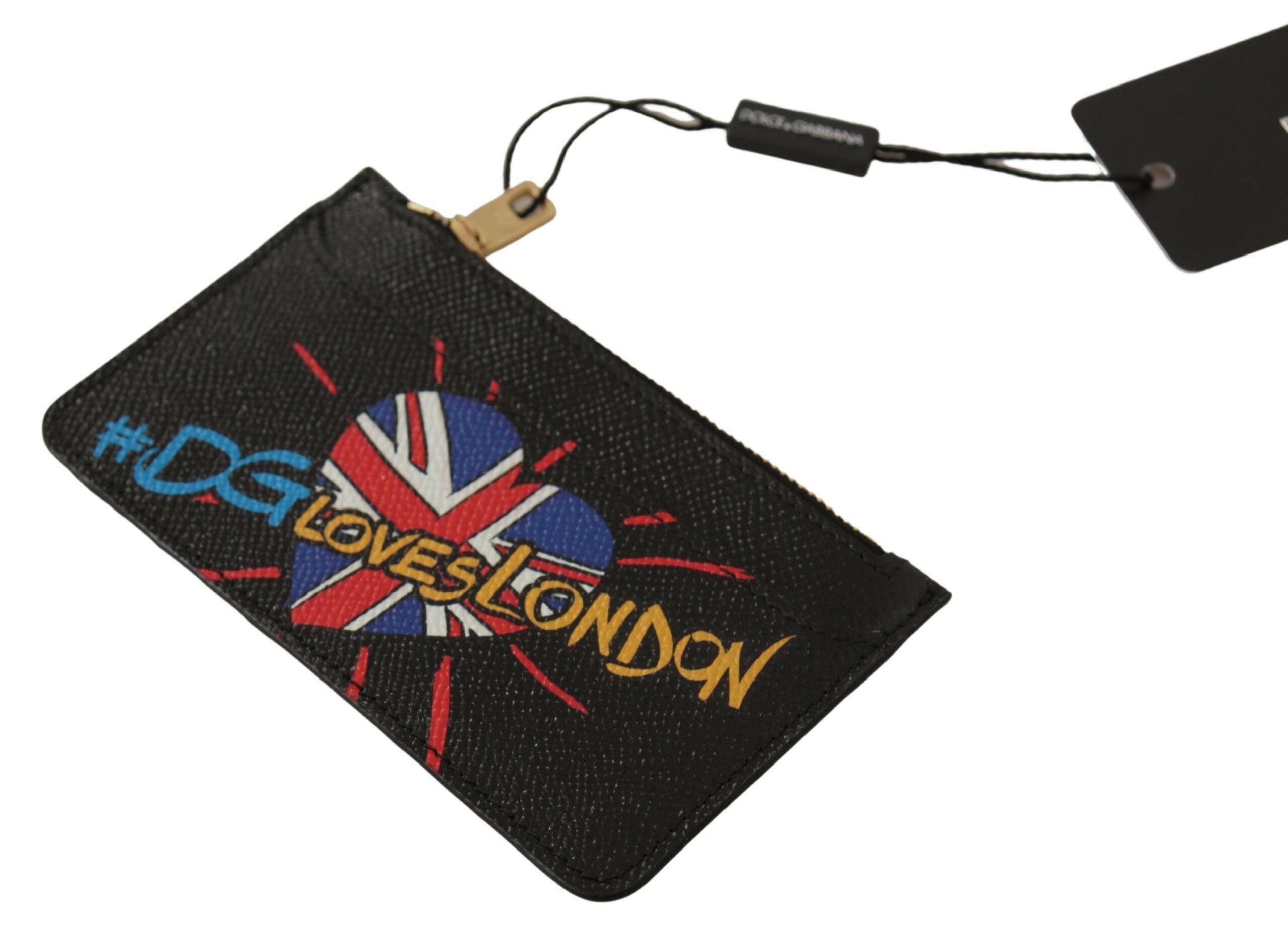 Dolce & Gabbana Black Leather #DGLovesLondon Women Cardholder Coin Case  Wallet.